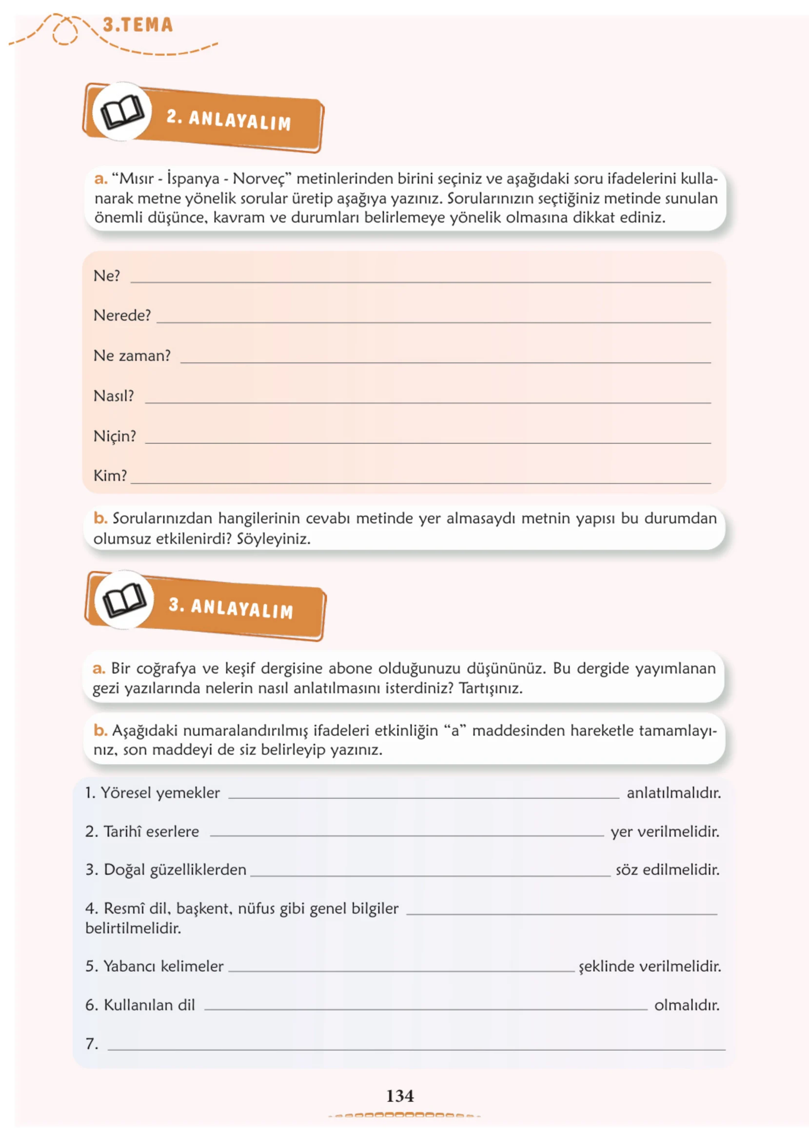 6. Sınıf Türkçe Ders Kitabı Cevapları Meb Yayınları 1. Kitap Sayfa 134
