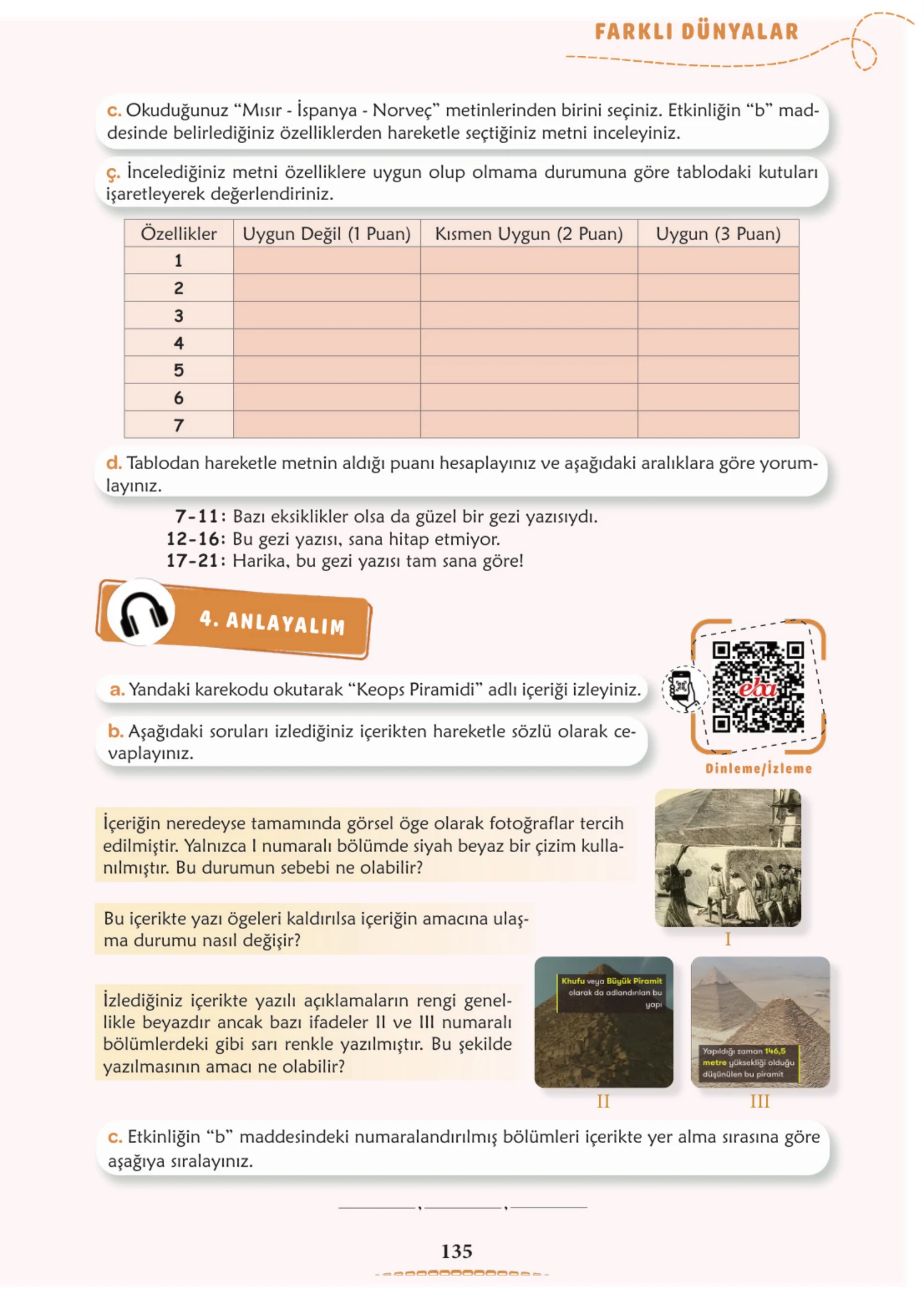 6. Sınıf Türkçe Ders Kitabı Cevapları Meb Yayınları 1. Kitap Sayfa 135