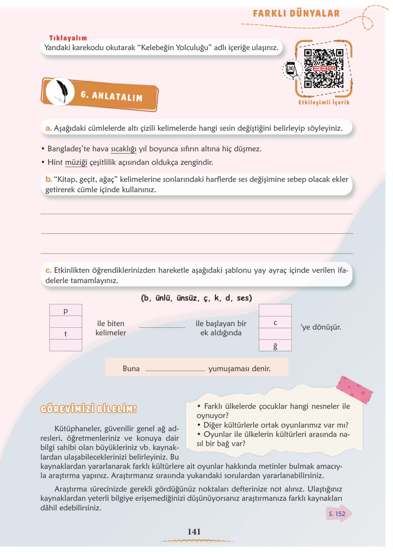 6. Sınıf Türkçe Ders Kitabı Cevapları Meb Yayınları 1. Kitap Sayfa 141