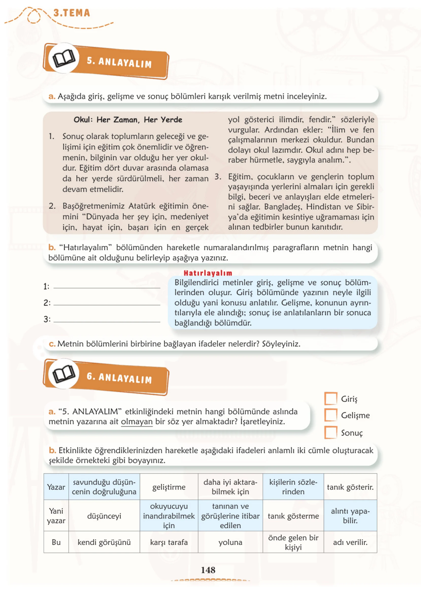 6. Sınıf Türkçe Ders Kitabı Cevapları Meb Yayınları 1. Kitap Sayfa 148