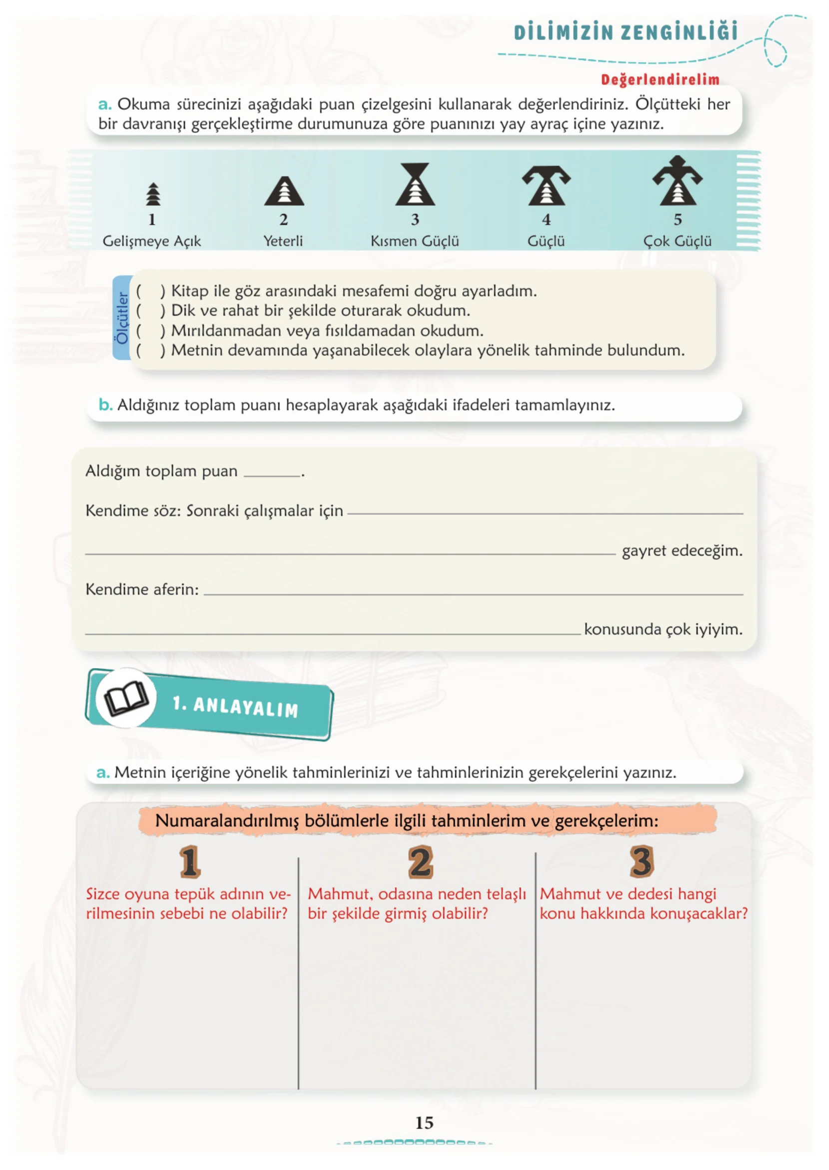 6. Sınıf Türkçe Ders Kitabı Cevapları Meb Yayınları 1. Kitap Sayfa 15