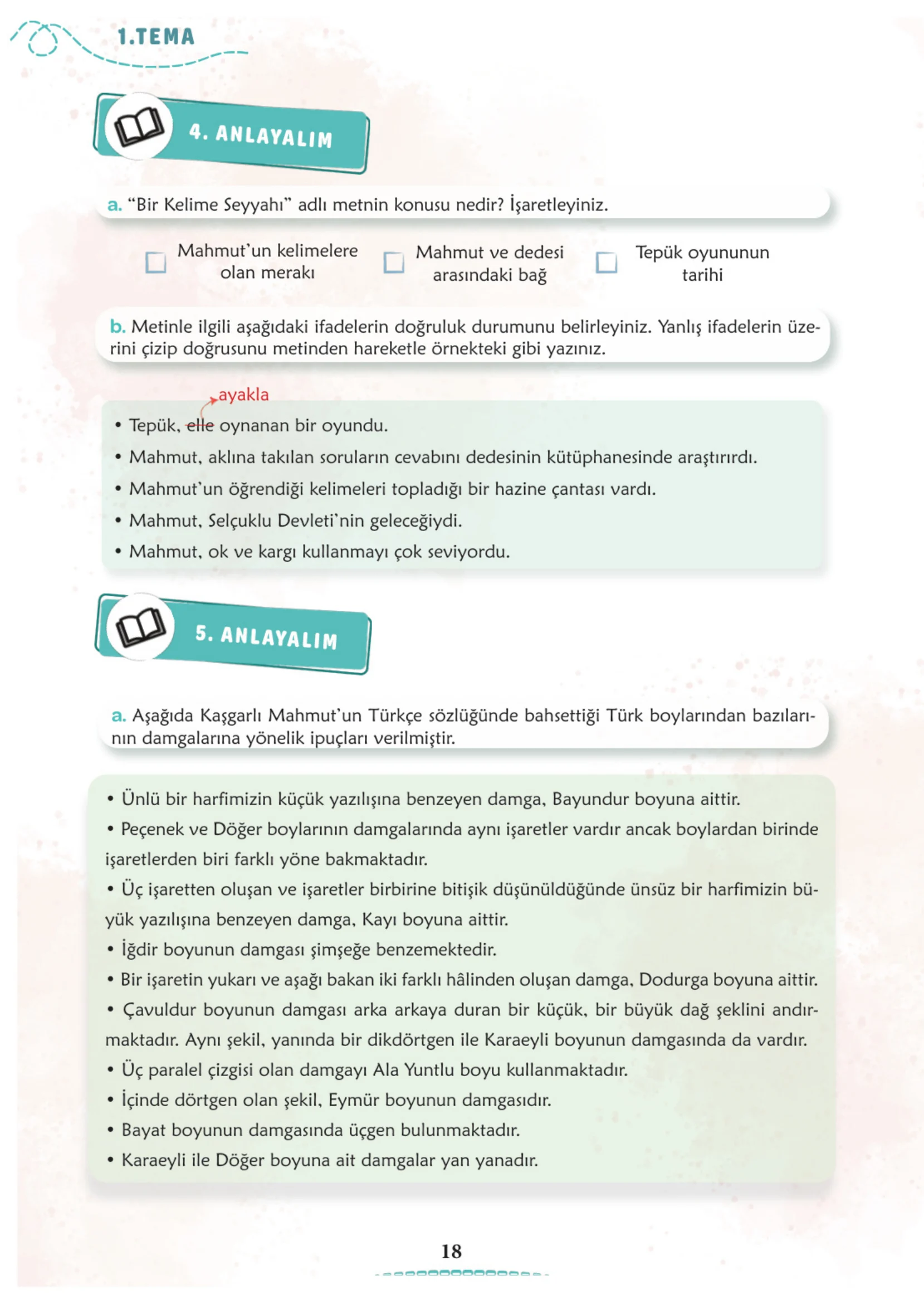 6. Sınıf Türkçe Ders Kitabı Cevapları Meb Yayınları 1. Kitap Sayfa 18