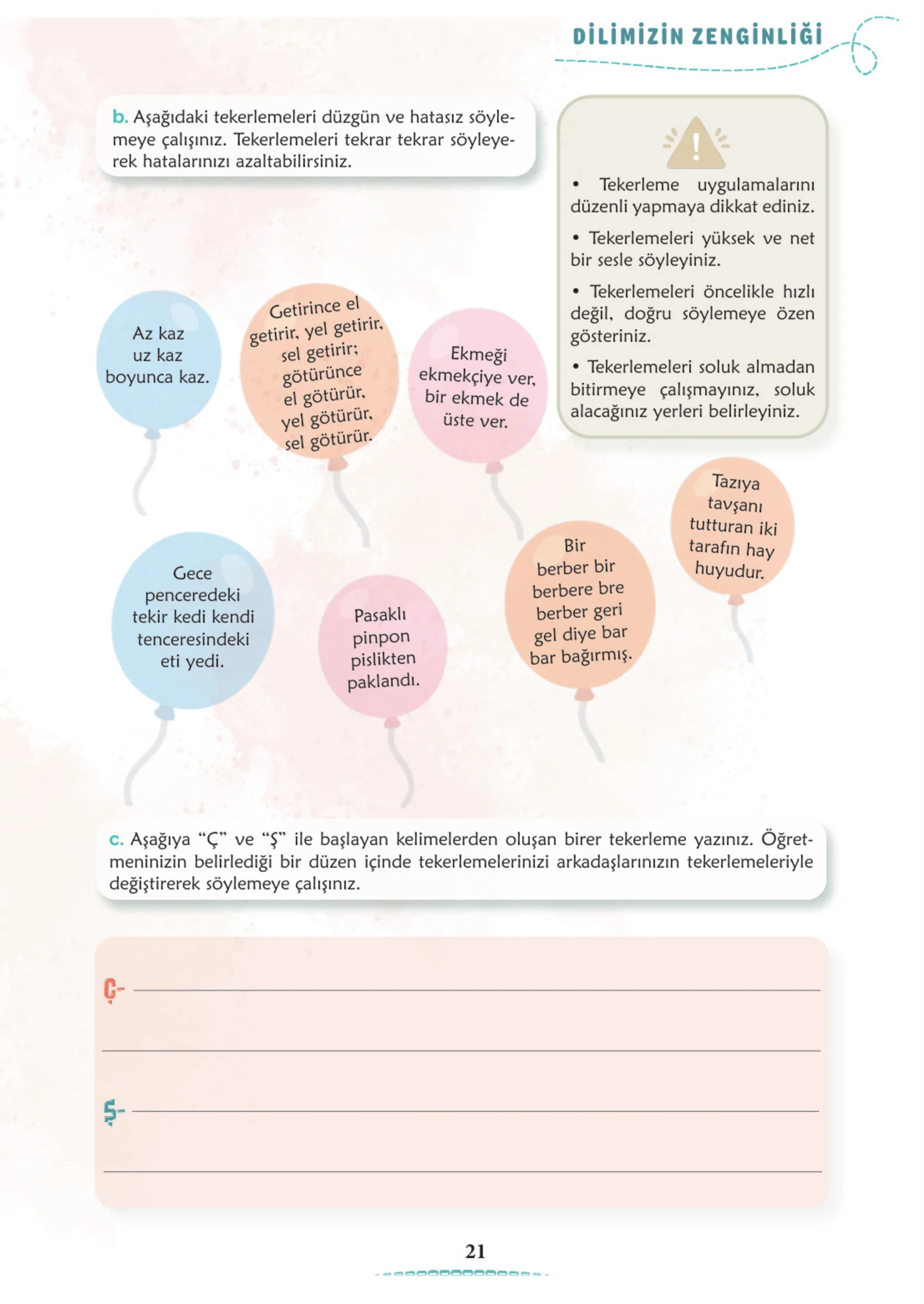6. Sınıf Türkçe Ders Kitabı Cevapları Meb Yayınları 1. Kitap Sayfa 21