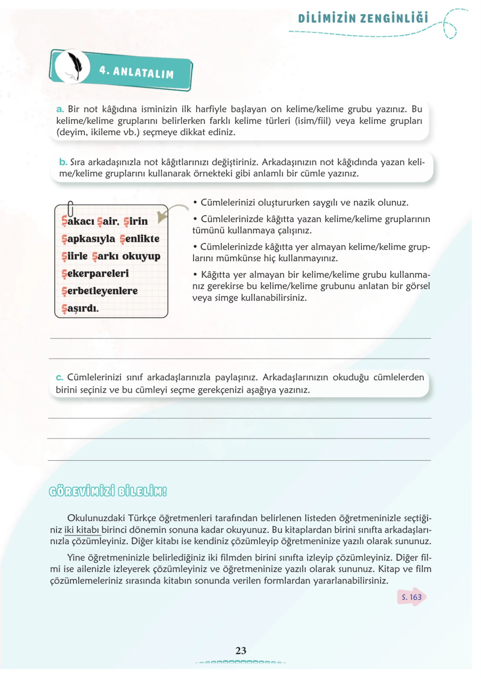 6. Sınıf Türkçe Ders Kitabı Cevapları Meb Yayınları 1. Kitap Sayfa 23