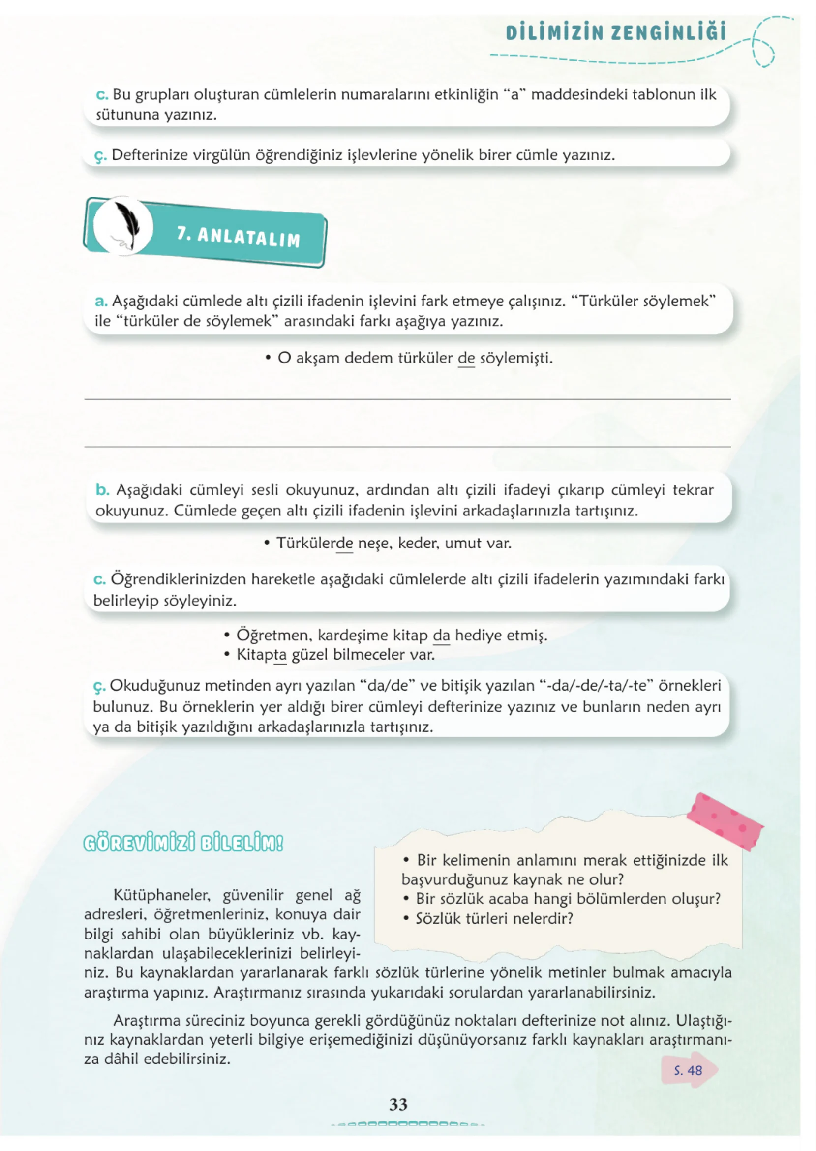 6. Sınıf Türkçe Ders Kitabı Cevapları Meb Yayınları 1. Kitap Sayfa 33
