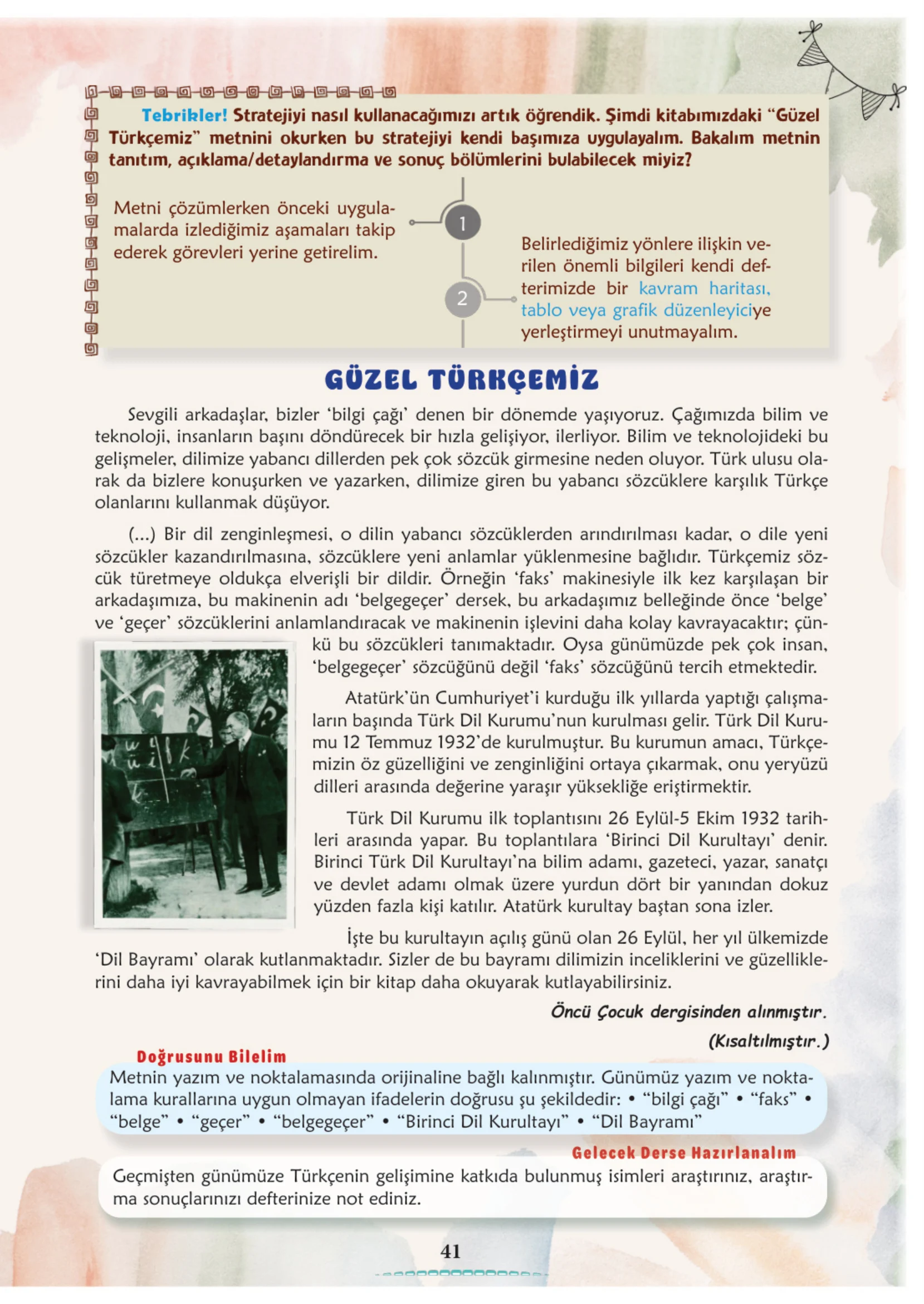 6. Sınıf Türkçe Ders Kitabı Cevapları Meb Yayınları 1. Kitap Sayfa 41