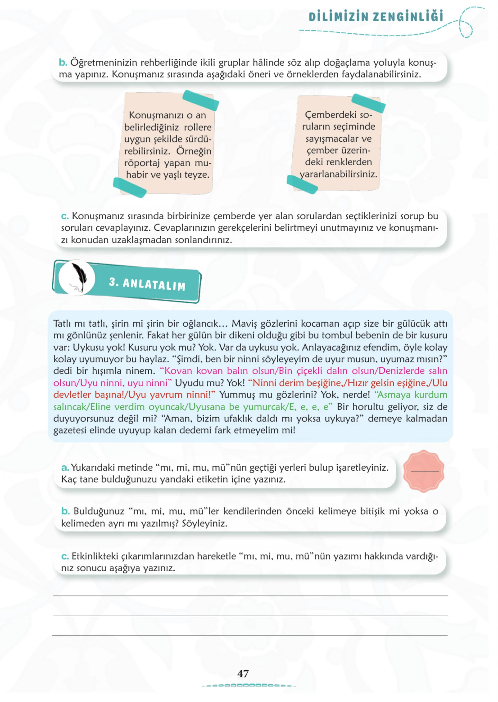 6. Sınıf Türkçe Ders Kitabı Cevapları Meb Yayınları 1. Kitap Sayfa 47