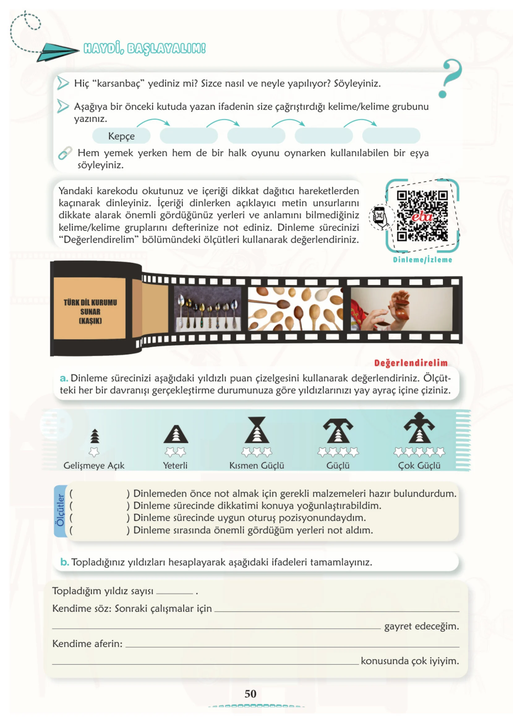 6. Sınıf Türkçe Ders Kitabı Cevapları Meb Yayınları 1. Kitap Sayfa 50