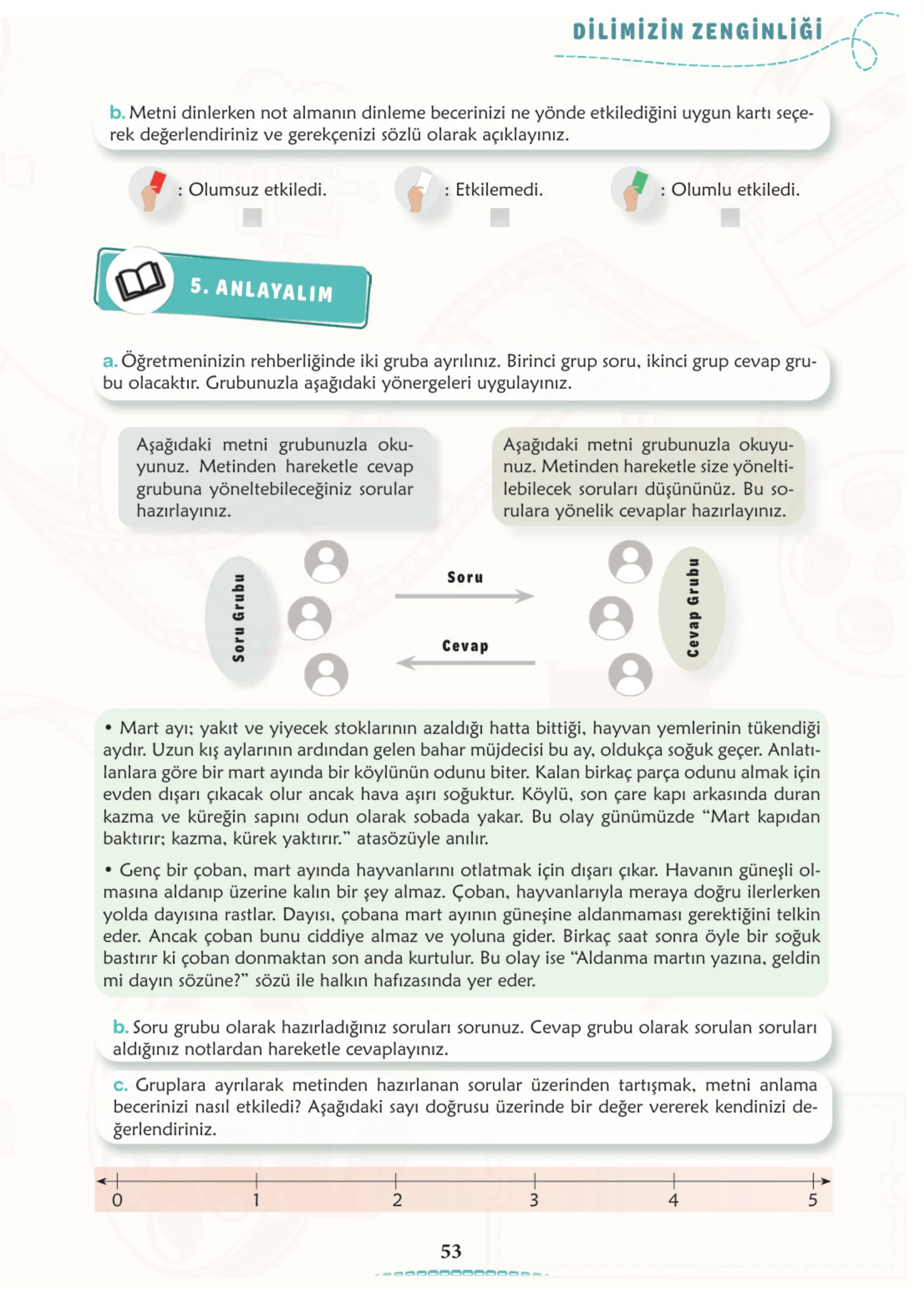6. Sınıf Türkçe Ders Kitabı Cevapları Meb Yayınları 1. Kitap Sayfa 53