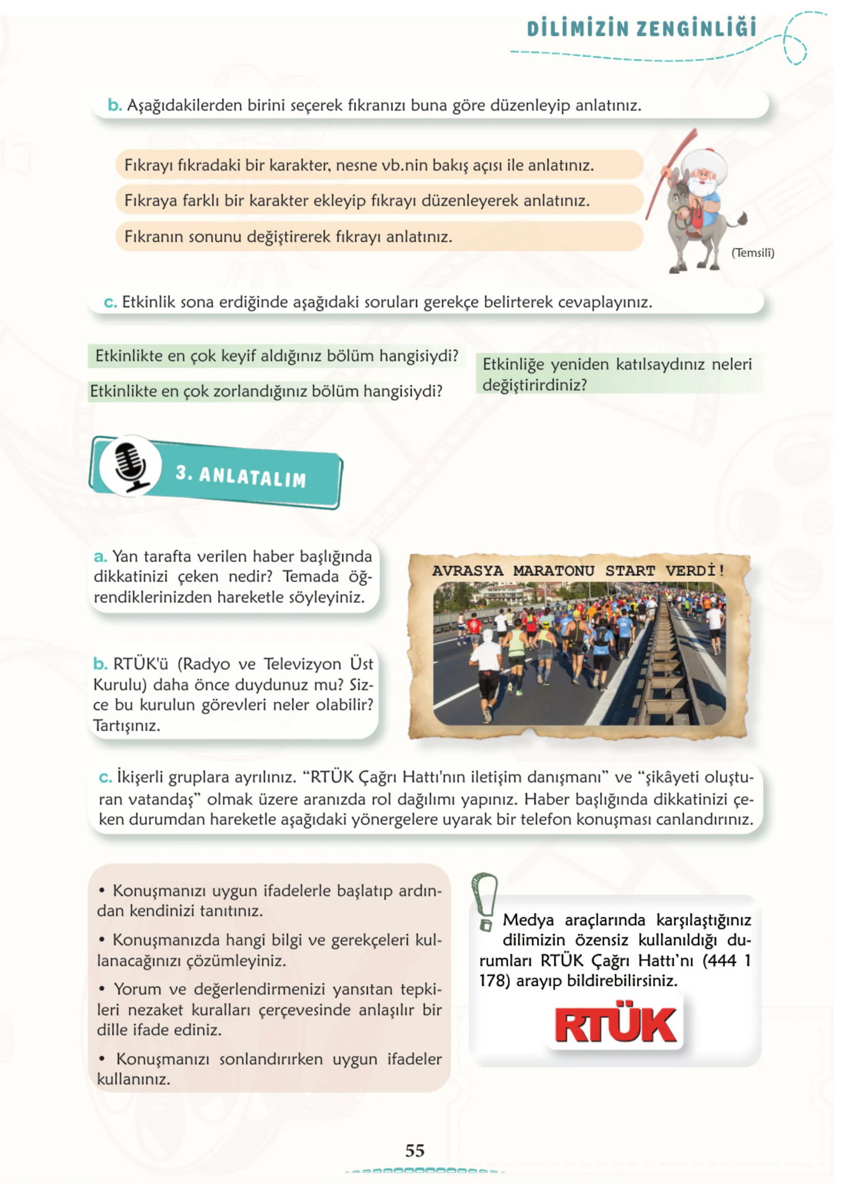 6. Sınıf Türkçe Ders Kitabı Cevapları Meb Yayınları 1. Kitap Sayfa 55