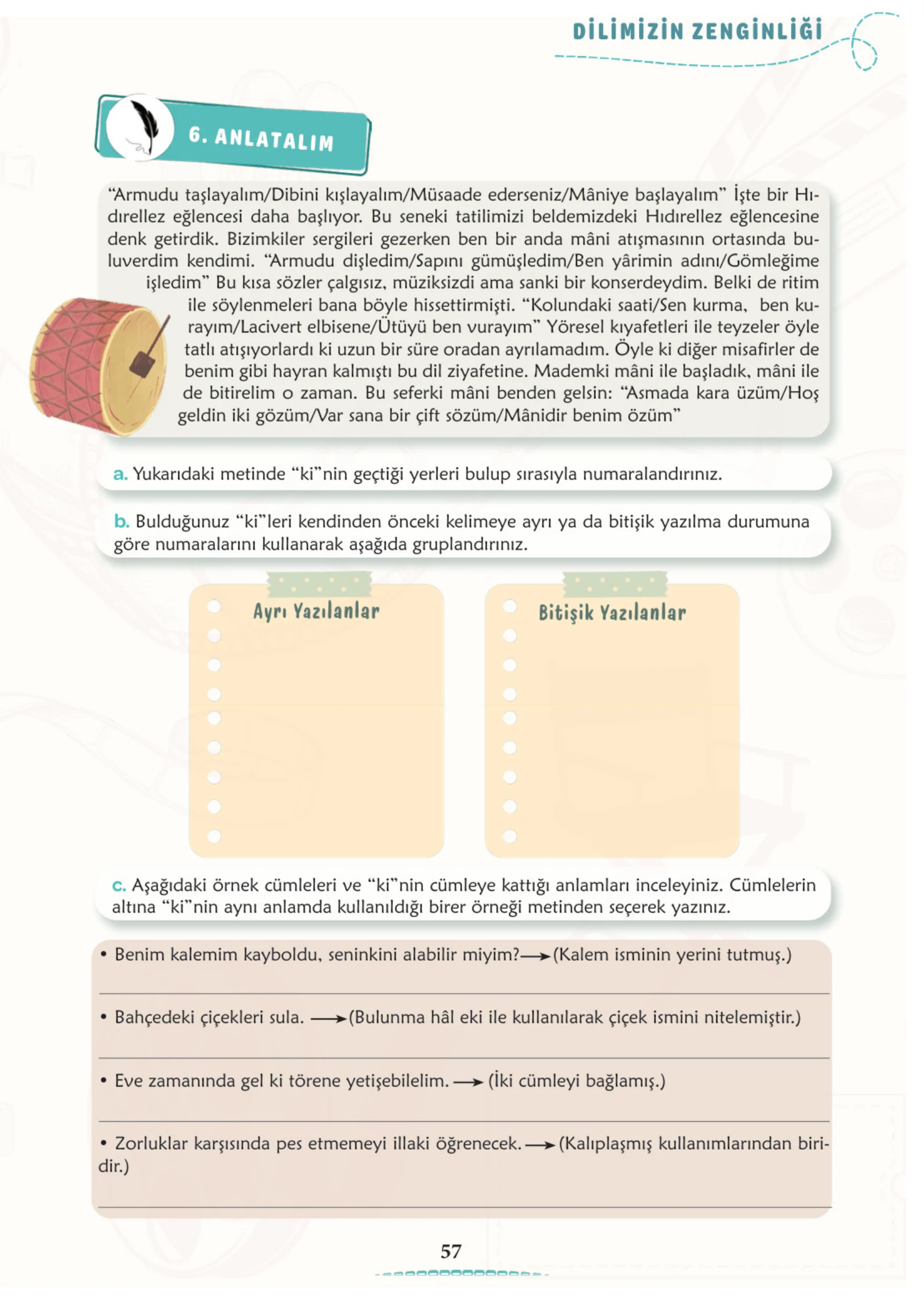 6. Sınıf Türkçe Ders Kitabı Cevapları Meb Yayınları 1. Kitap Sayfa 57