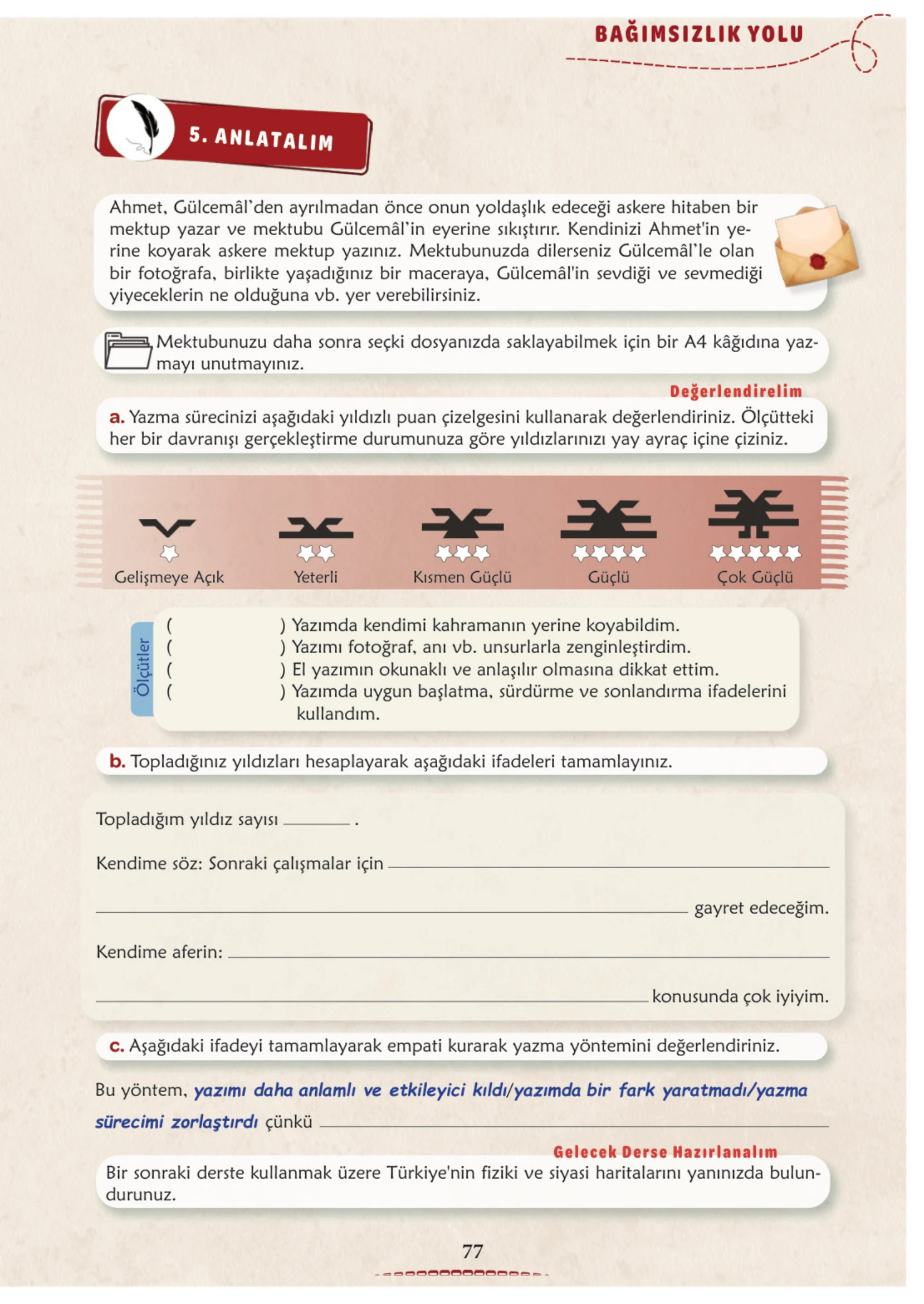 6. Sınıf Türkçe Ders Kitabı Cevapları Meb Yayınları 1. Kitap Sayfa 77