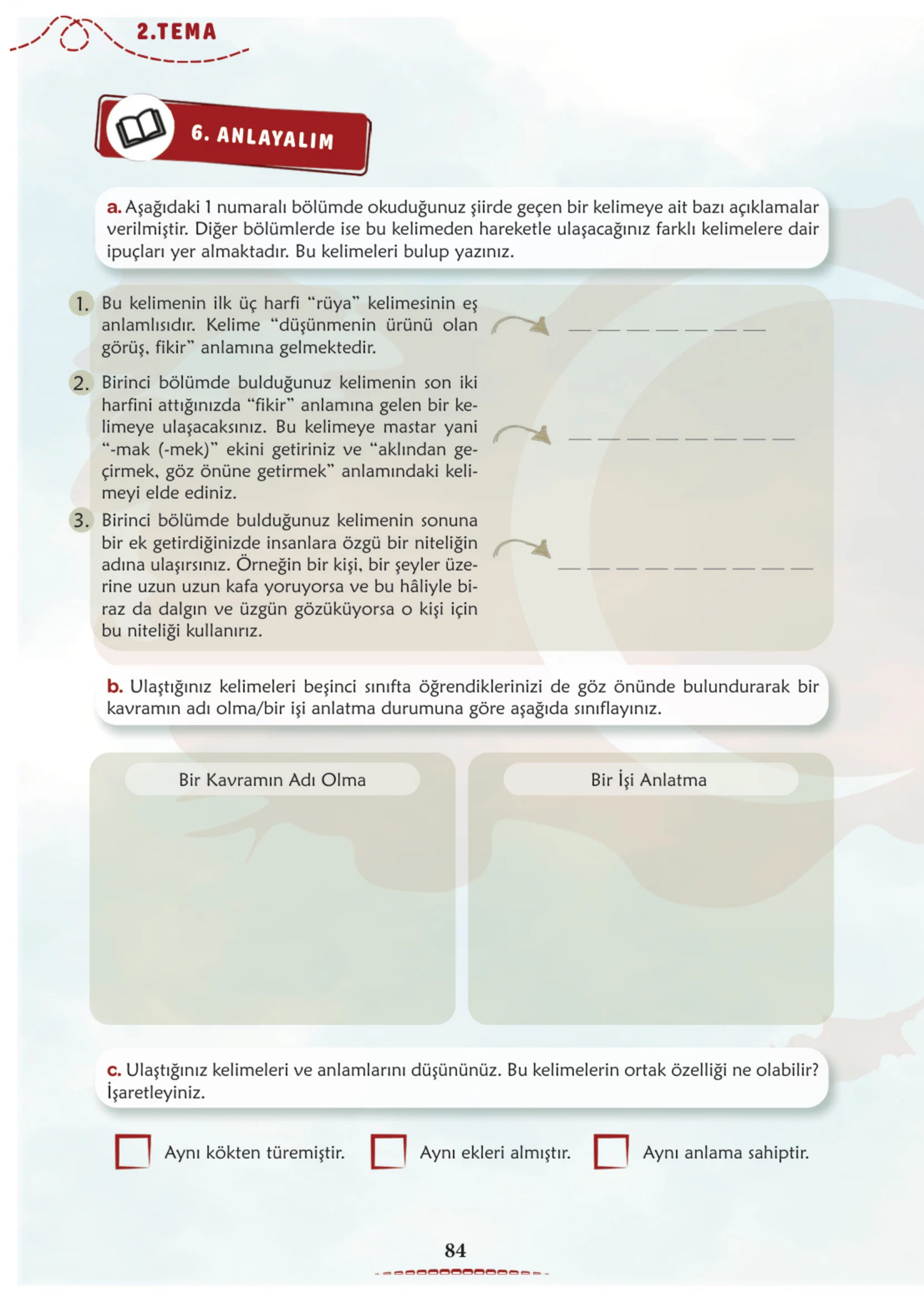 6. Sınıf Türkçe Ders Kitabı Cevapları Meb Yayınları 1. Kitap Sayfa 84