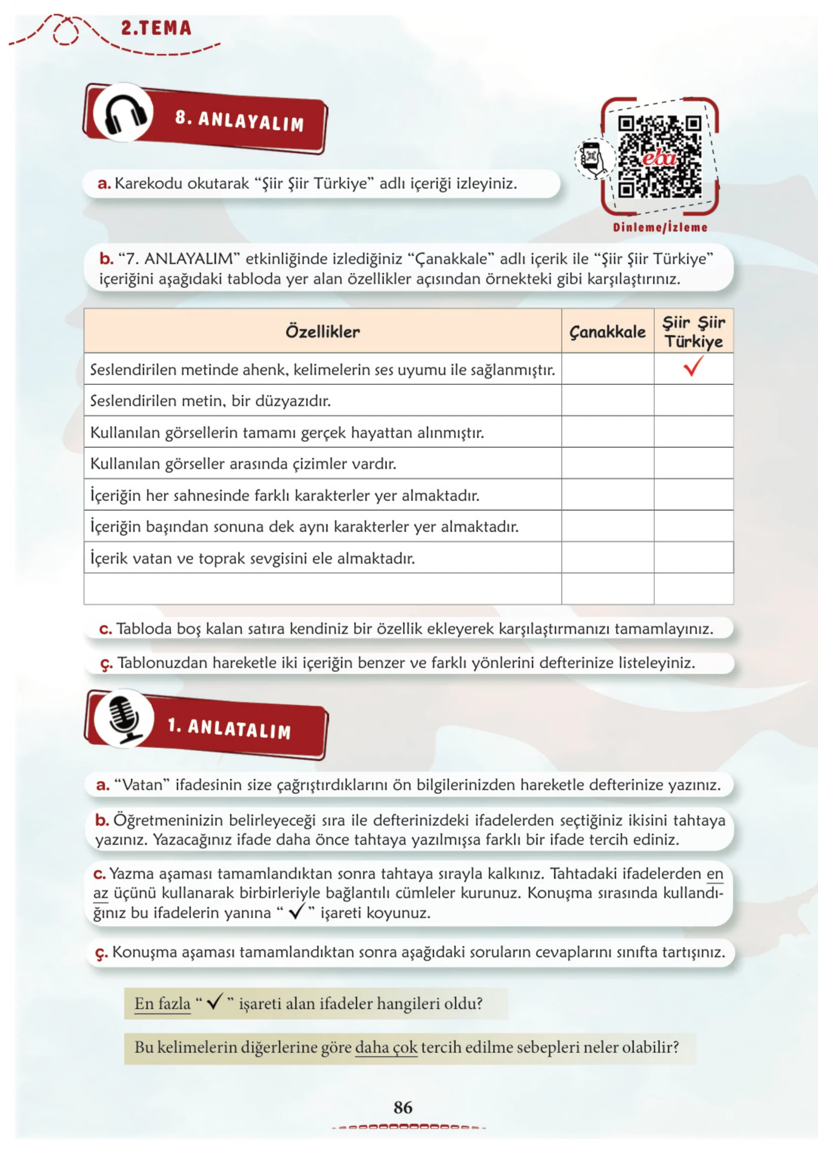 6. Sınıf Türkçe Ders Kitabı Cevapları Meb Yayınları 1. Kitap Sayfa 86