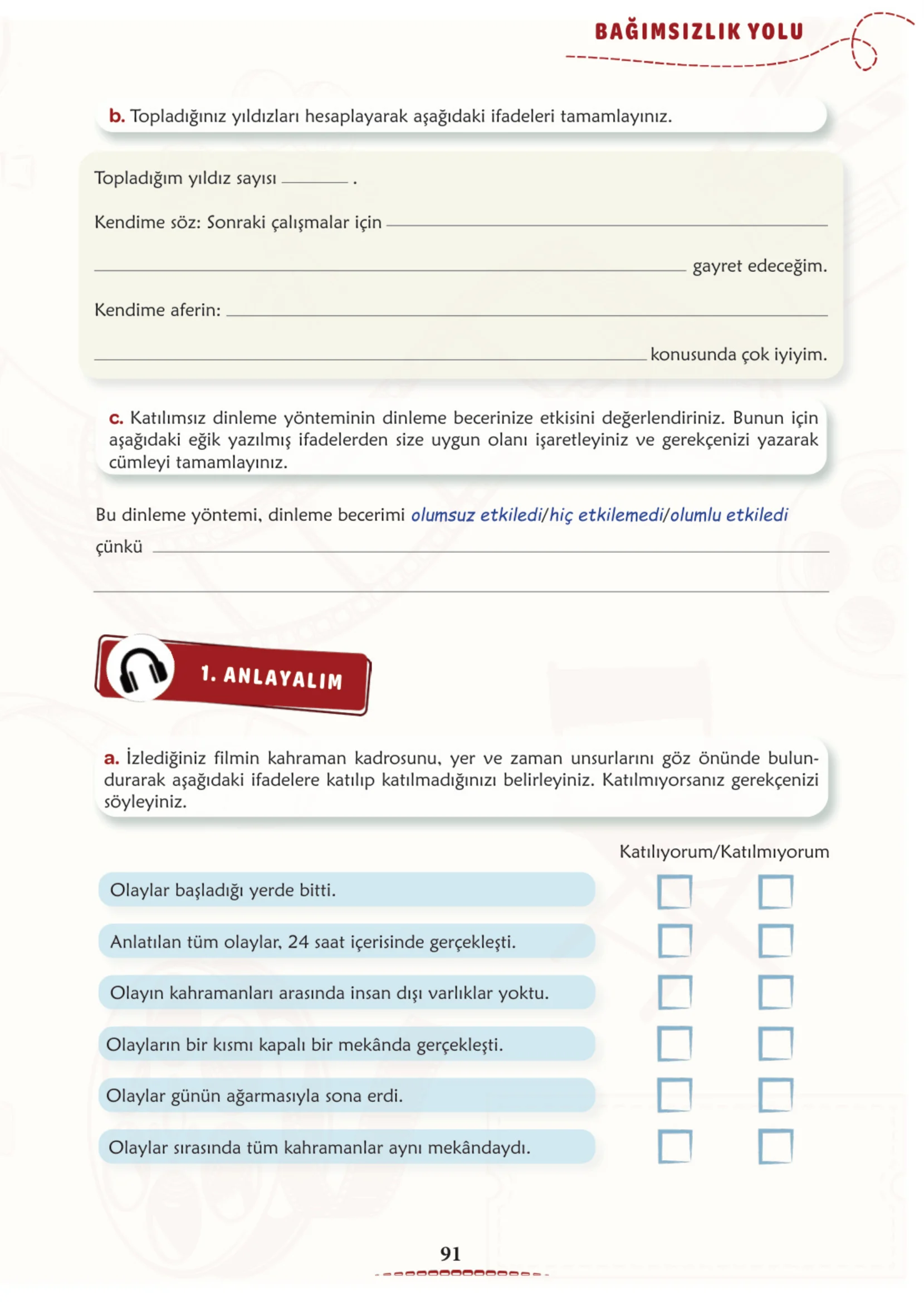6. Sınıf Türkçe Ders Kitabı Cevapları Meb Yayınları 1. Kitap Sayfa 91