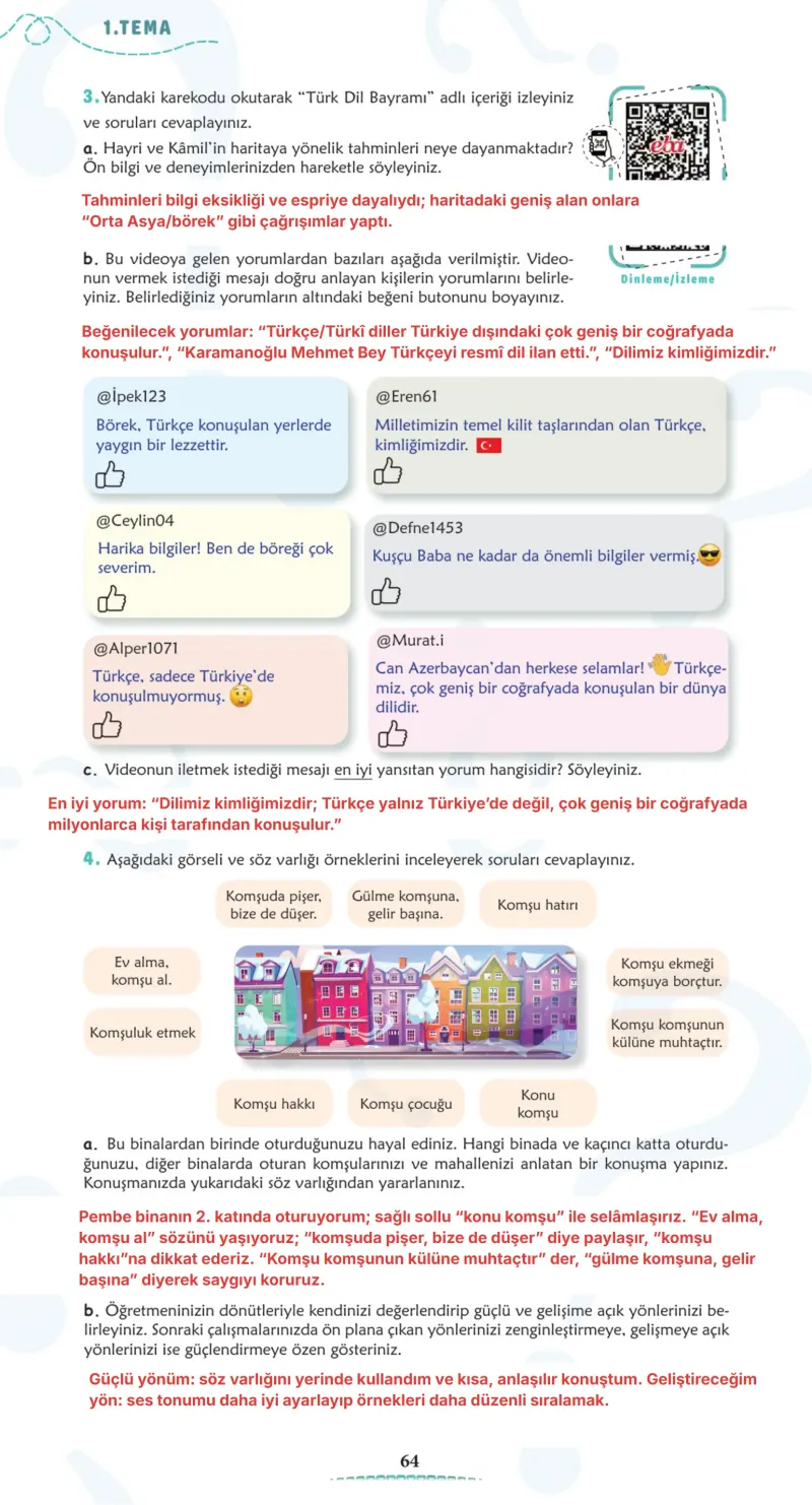 6. Sınıf Türkçe Ders Kitabı Cevapları Meb Yayınları 1. Kitap Sayfa 64 Çözüm Görseli