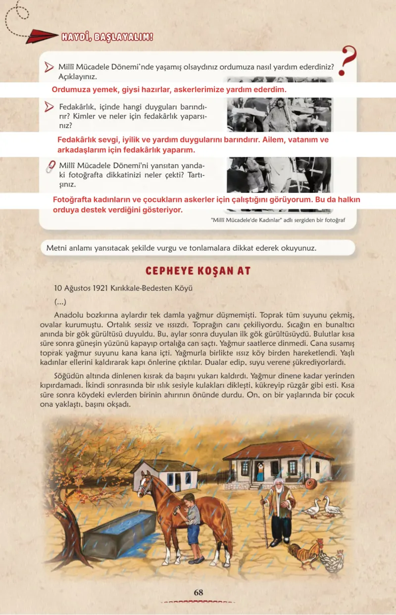 6. Sınıf Türkçe Ders Kitabı Cevapları Meb Yayınları 1. Kitap Sayfa 68 Çözüm Görseli