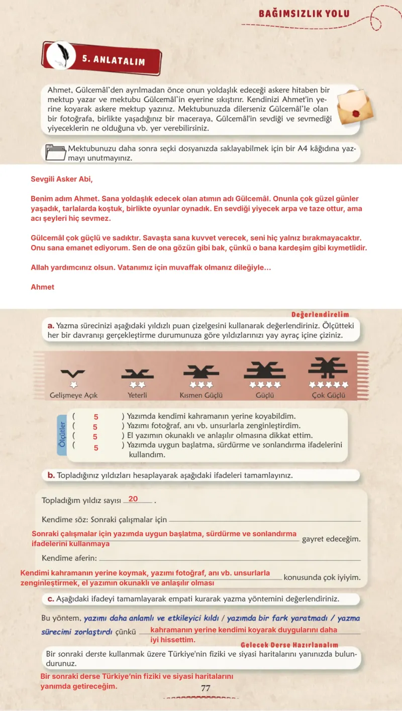 6. Sınıf Türkçe Ders Kitabı Cevapları Meb Yayınları 1. Kitap Sayfa 77 Çözüm Görseli