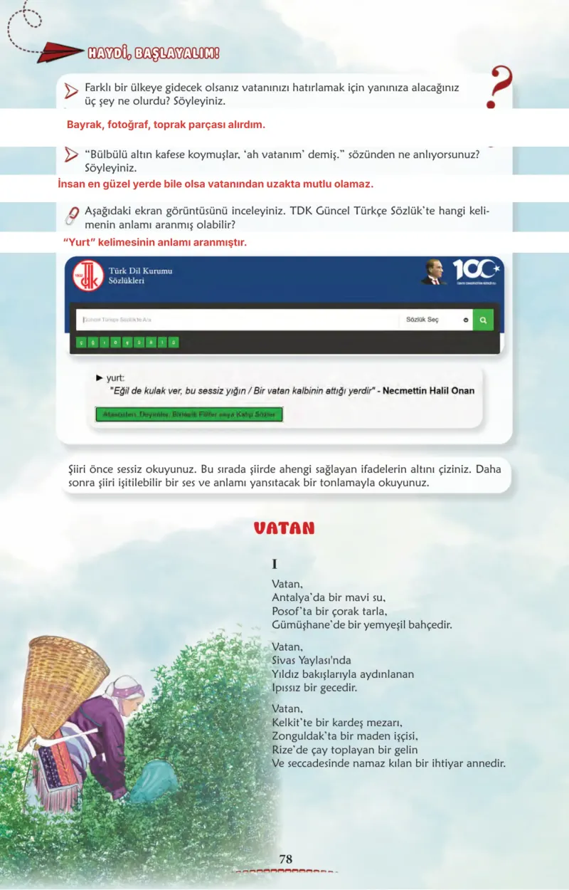 6. Sınıf Türkçe Ders Kitabı Cevapları Meb Yayınları 1. Kitap Sayfa 78 Çözüm Görseli