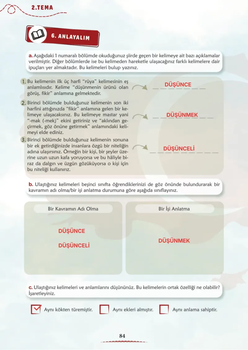 6. Sınıf Türkçe Ders Kitabı Cevapları Meb Yayınları 1. Kitap Sayfa 84 Çözüm Görseli