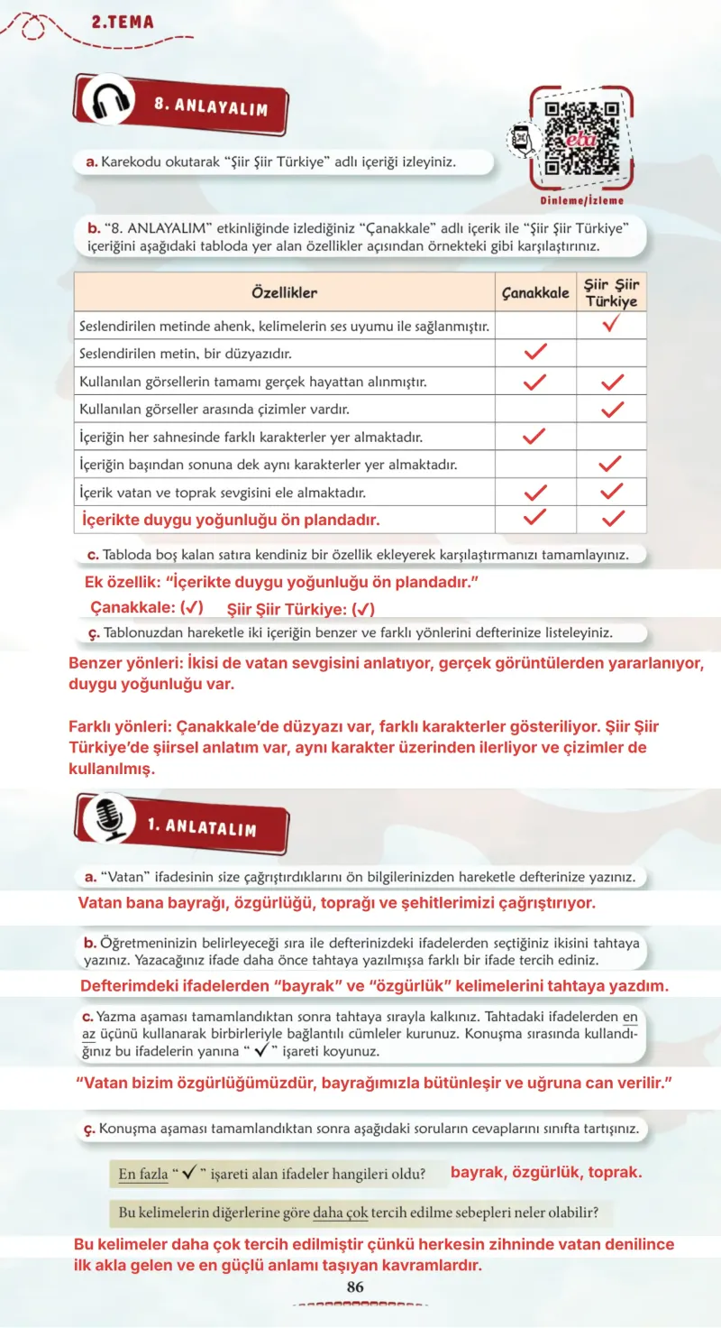 6. Sınıf Türkçe Ders Kitabı Cevapları Meb Yayınları 1. Kitap Sayfa 86 Çözüm Görseli