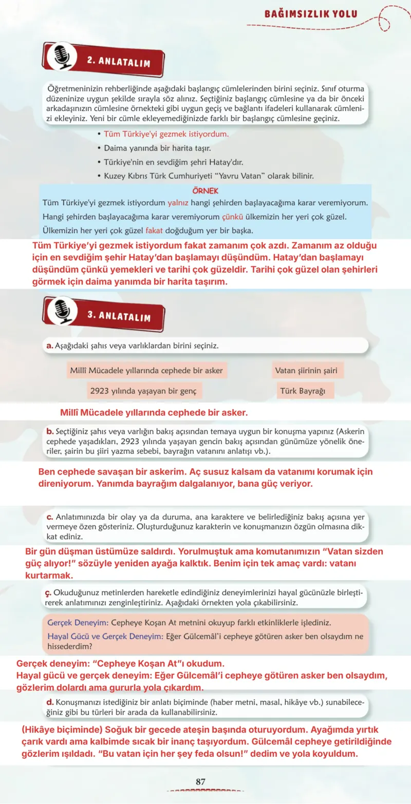6. Sınıf Türkçe Ders Kitabı Cevapları Meb Yayınları 1. Kitap Sayfa 87 Çözüm Görseli