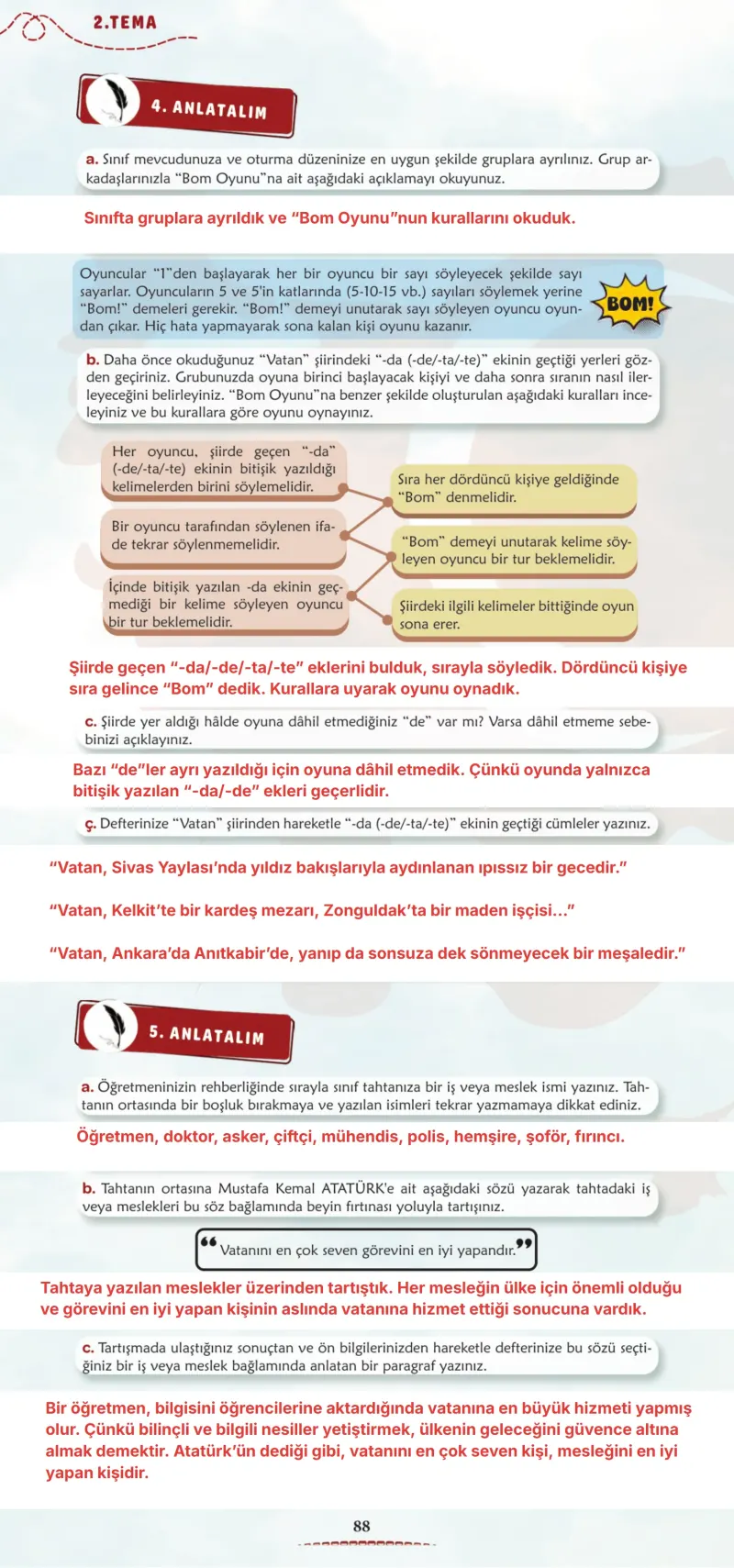 6. Sınıf Türkçe Ders Kitabı Cevapları Meb Yayınları 1. Kitap Sayfa 88 Çözüm Görseli
