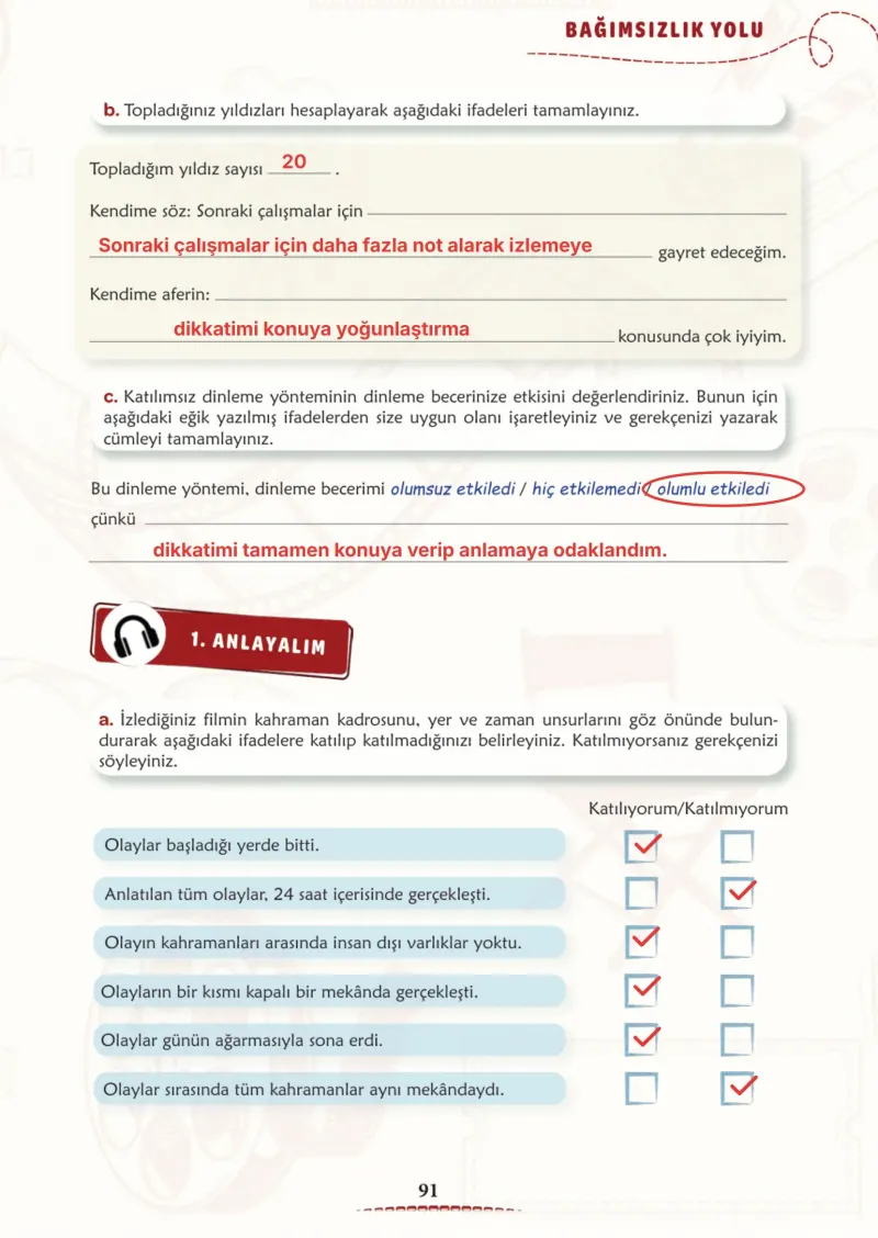 6. Sınıf Türkçe Ders Kitabı Cevapları Meb Yayınları 1. Kitap Sayfa 91 Çözüm Görseli