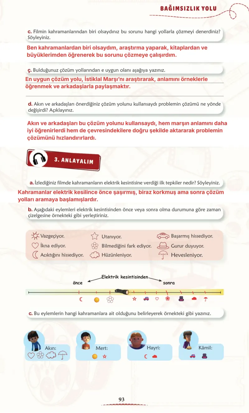6. Sınıf Türkçe Ders Kitabı Cevapları Meb Yayınları 1. Kitap Sayfa 93 Çözüm Görseli