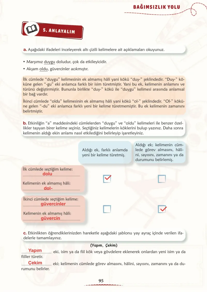 6. Sınıf Türkçe Ders Kitabı Cevapları Meb Yayınları 1. Kitap Sayfa 95 Çözüm Görseli