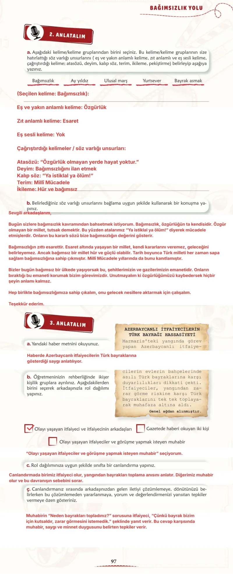 6. Sınıf Türkçe Ders Kitabı Cevapları Meb Yayınları 1. Kitap Sayfa 97 Çözüm Görseli