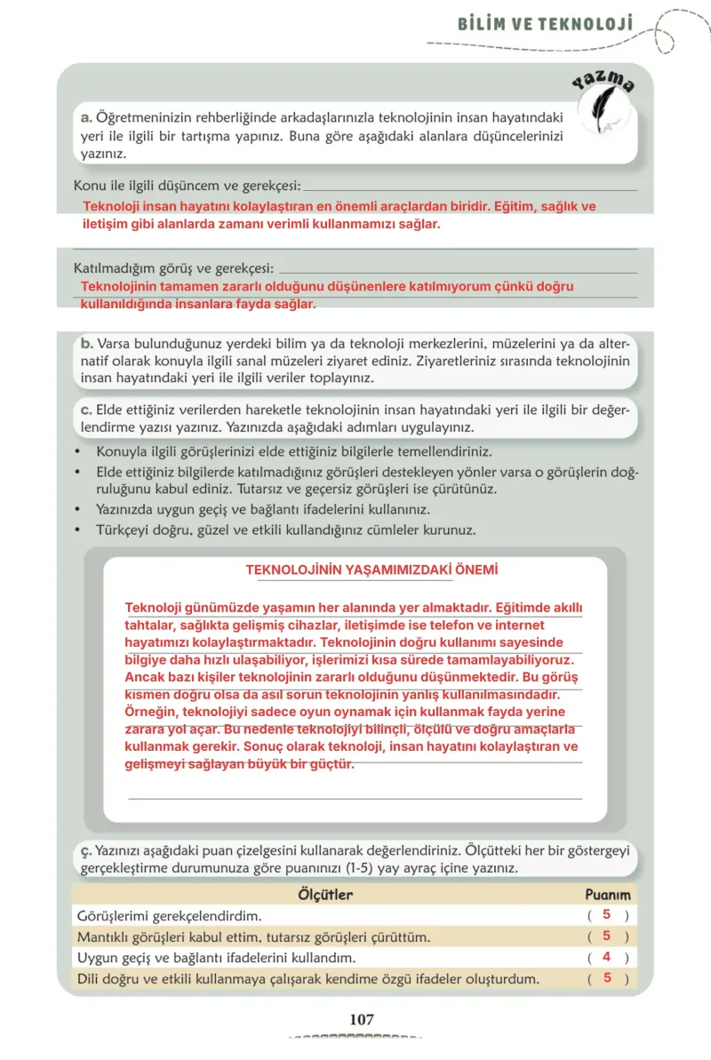 6. Sınıf Türkçe Ders Kitabı Cevapları Meb Yayınları 2. Kitap Sayfa 107 Çözüm Görseli