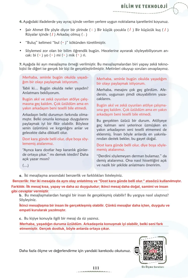 6. Sınıf Türkçe Ders Kitabı Cevapları Meb Yayınları 2. Kitap Sayfa 111 Çözüm Görseli