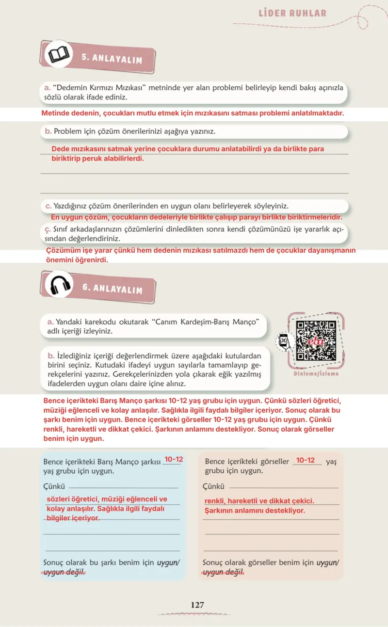 6. Sınıf Türkçe Ders Kitabı Cevapları Meb Yayınları 2. Kitap Sayfa 127 Çözüm Görseli
