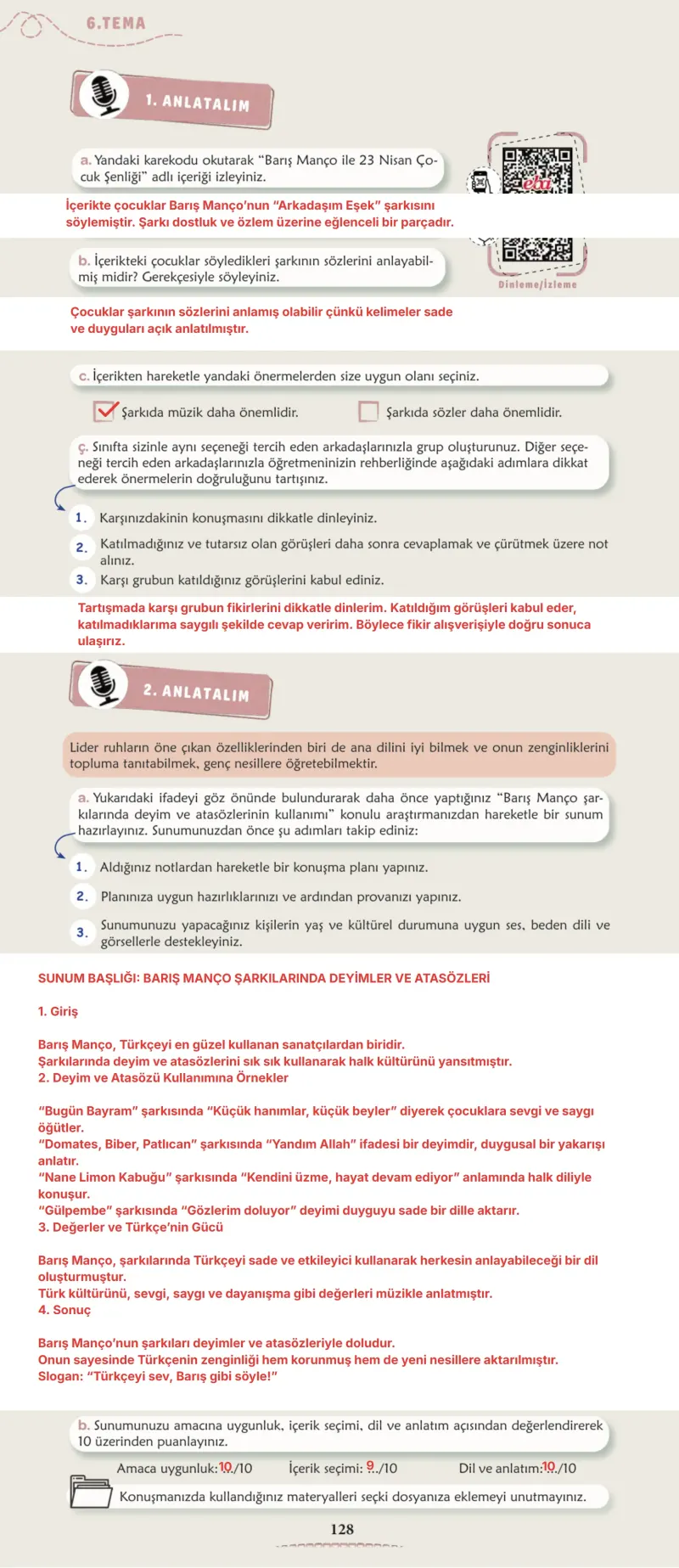 6. Sınıf Türkçe Ders Kitabı Cevapları Meb Yayınları 2. Kitap Sayfa 128 Çözüm Görseli