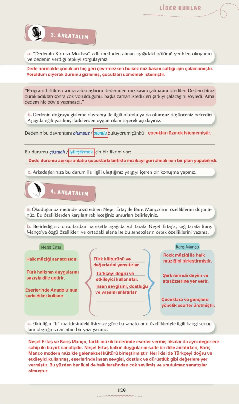 6. Sınıf Türkçe Ders Kitabı Cevapları Meb Yayınları 2. Kitap Sayfa 129 Çözüm Görseli