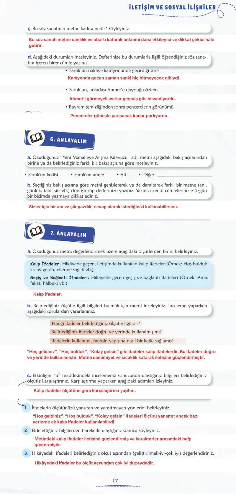 6. Sınıf Türkçe Ders Kitabı Cevapları Meb Yayınları 2. Kitap Sayfa 17 Çözüm Görseli