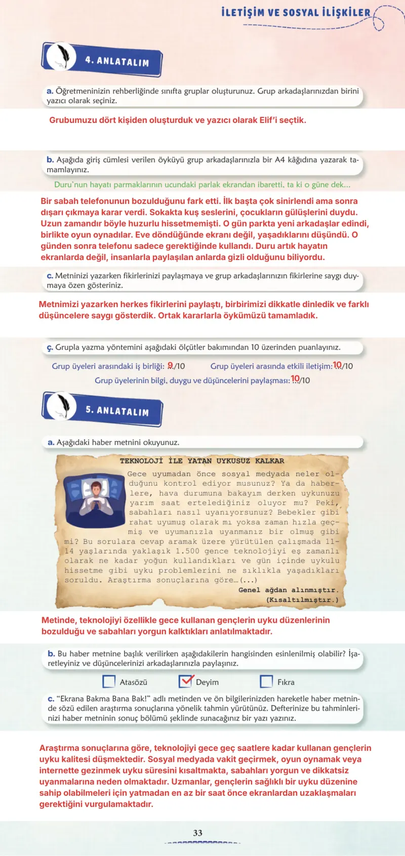 6. Sınıf Türkçe Ders Kitabı Cevapları Meb Yayınları 2. Kitap Sayfa 33 Çözüm Görseli