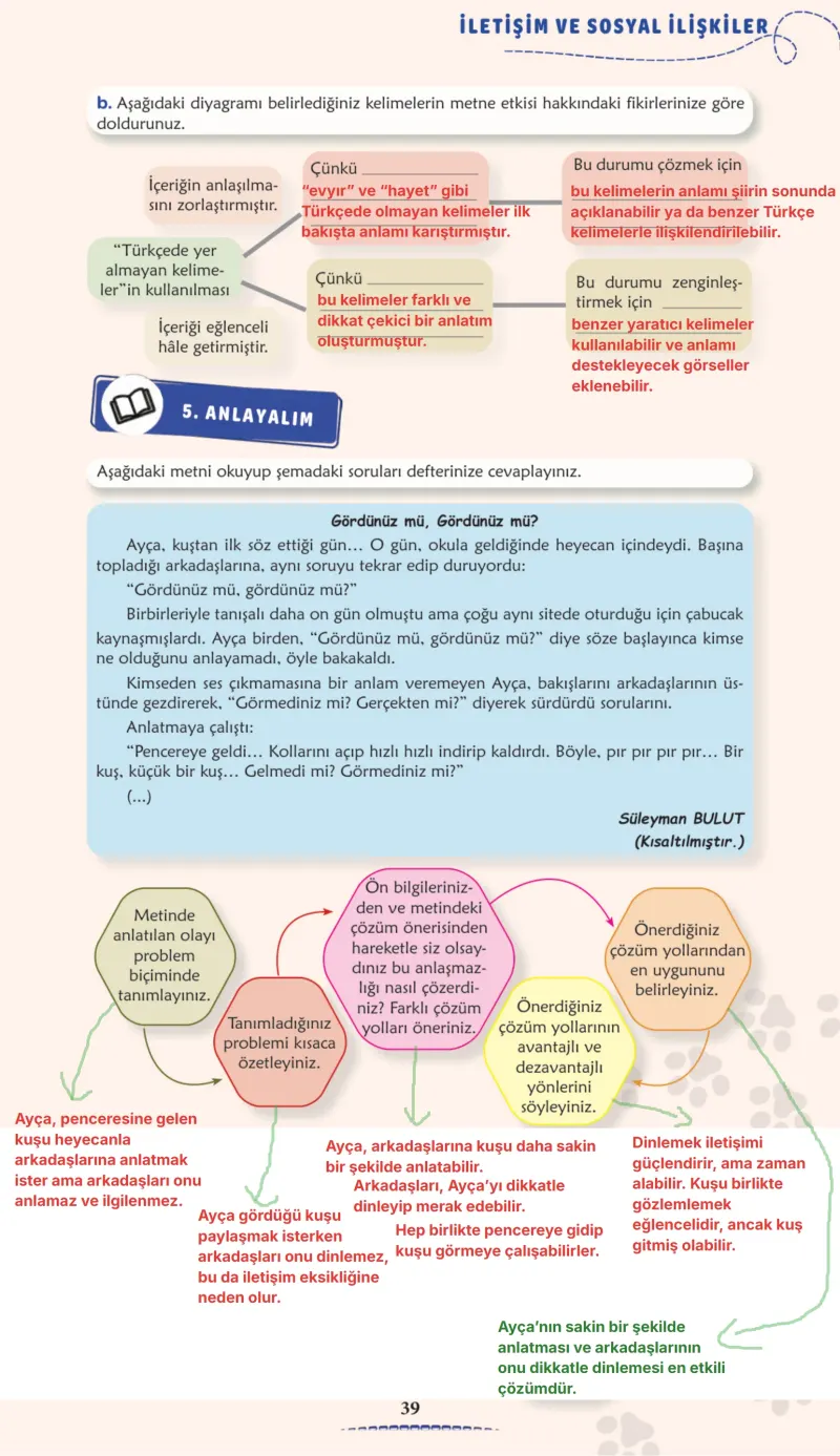 6. Sınıf Türkçe Ders Kitabı Cevapları Meb Yayınları 2. Kitap Sayfa 39 Çözüm Görseli