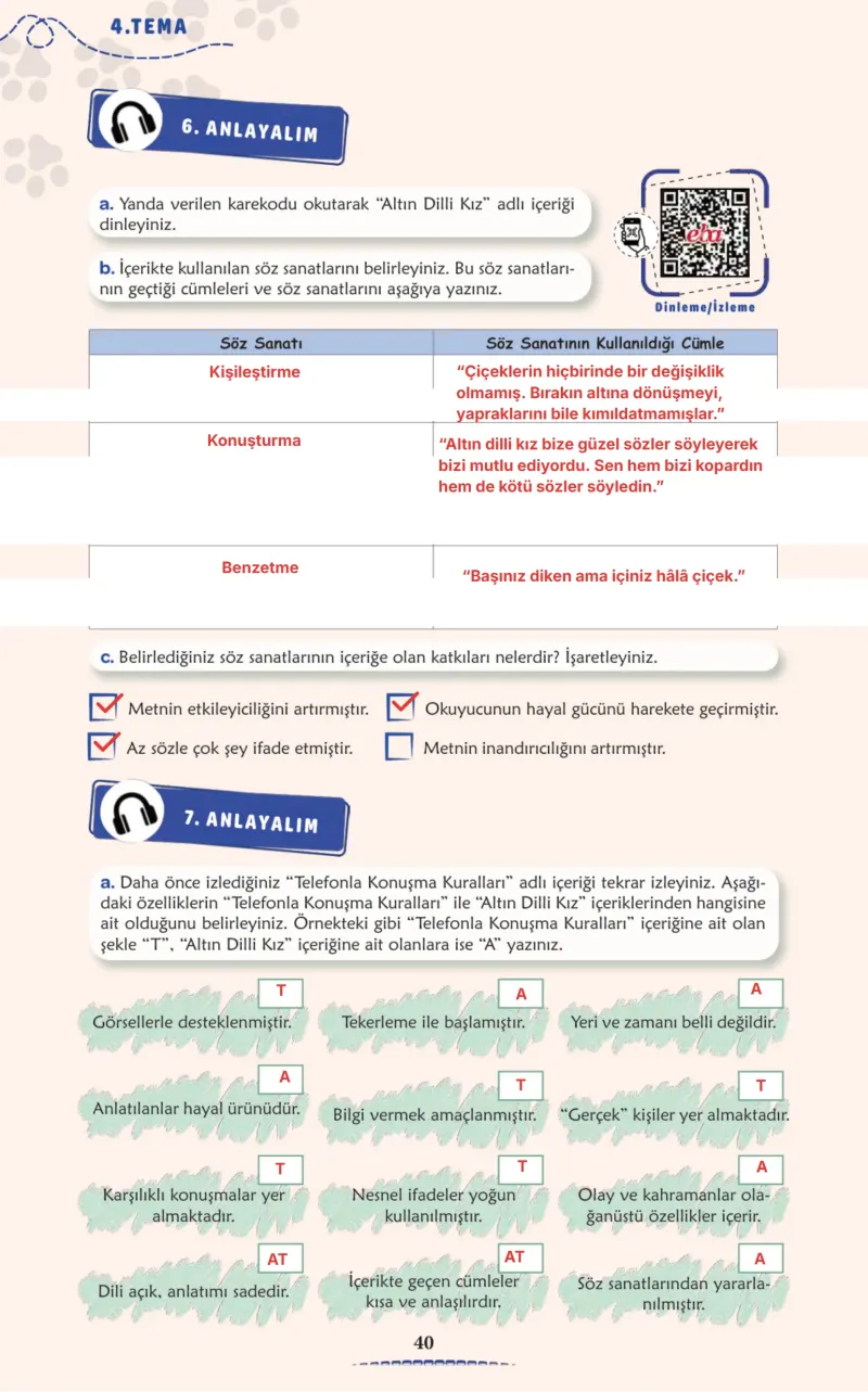 6. Sınıf Türkçe Ders Kitabı Cevapları Meb Yayınları 2. Kitap Sayfa 40 Çözüm Görseli