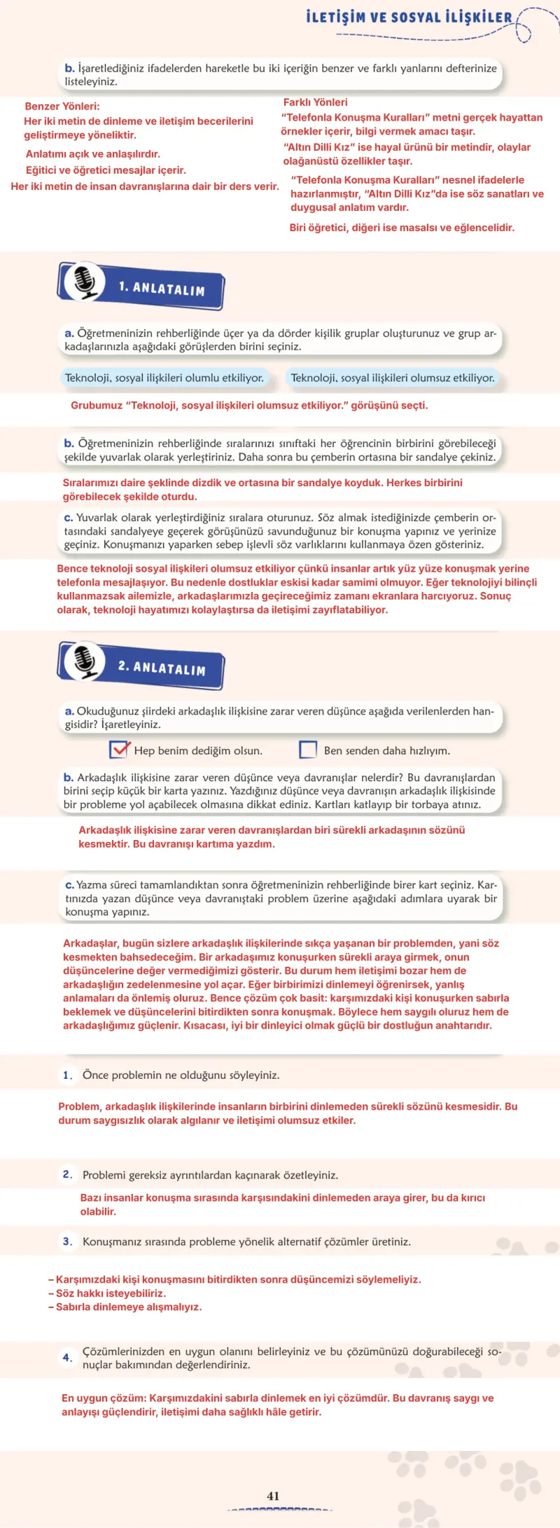 6. Sınıf Türkçe Ders Kitabı Cevapları Meb Yayınları 2. Kitap Sayfa 41 Çözüm Görseli