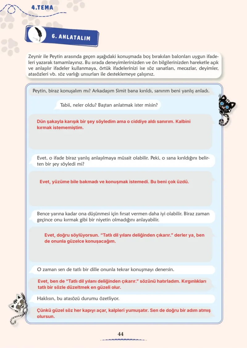 6. Sınıf Türkçe Ders Kitabı Cevapları Meb Yayınları 2. Kitap Sayfa 44 Çözüm Görseli