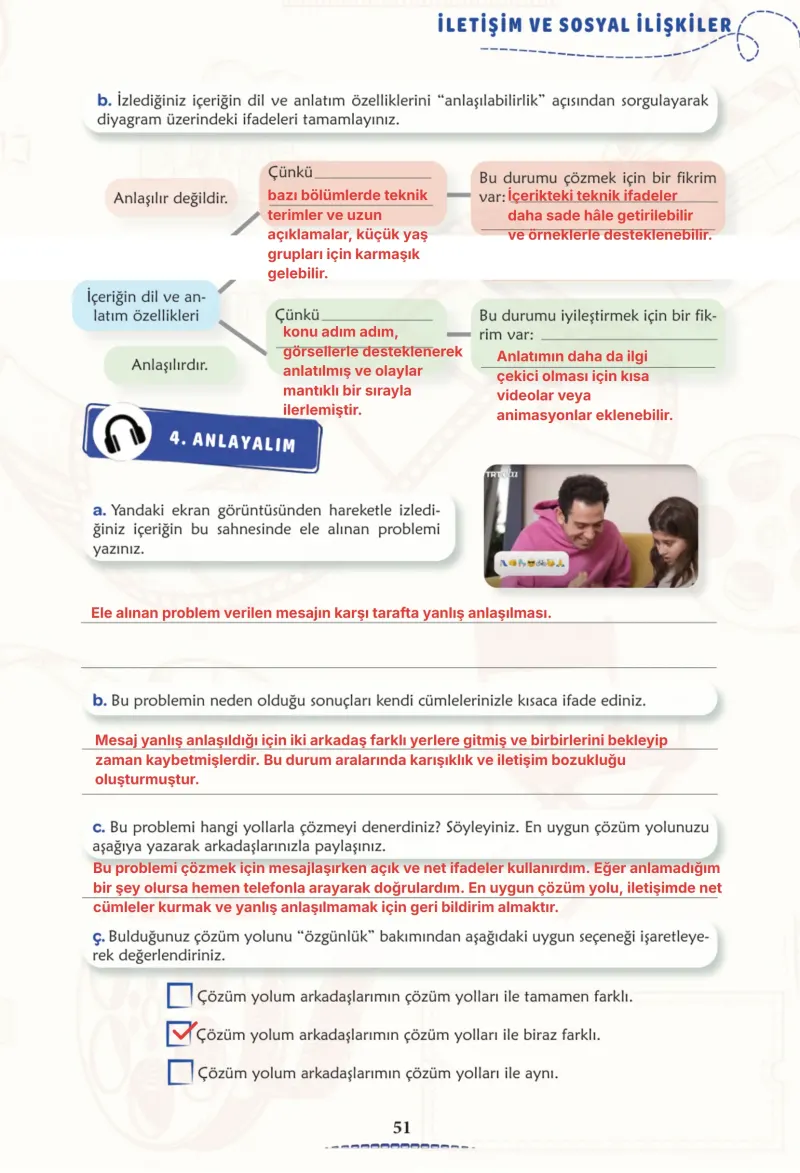 6. Sınıf Türkçe Ders Kitabı Cevapları Meb Yayınları 2. Kitap Sayfa 51 Çözüm Görseli