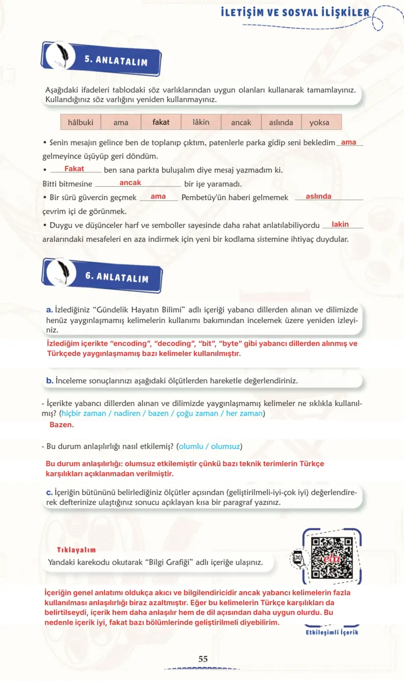 6. Sınıf Türkçe Ders Kitabı Cevapları Meb Yayınları 2. Kitap Sayfa 55 Çözüm Görseli