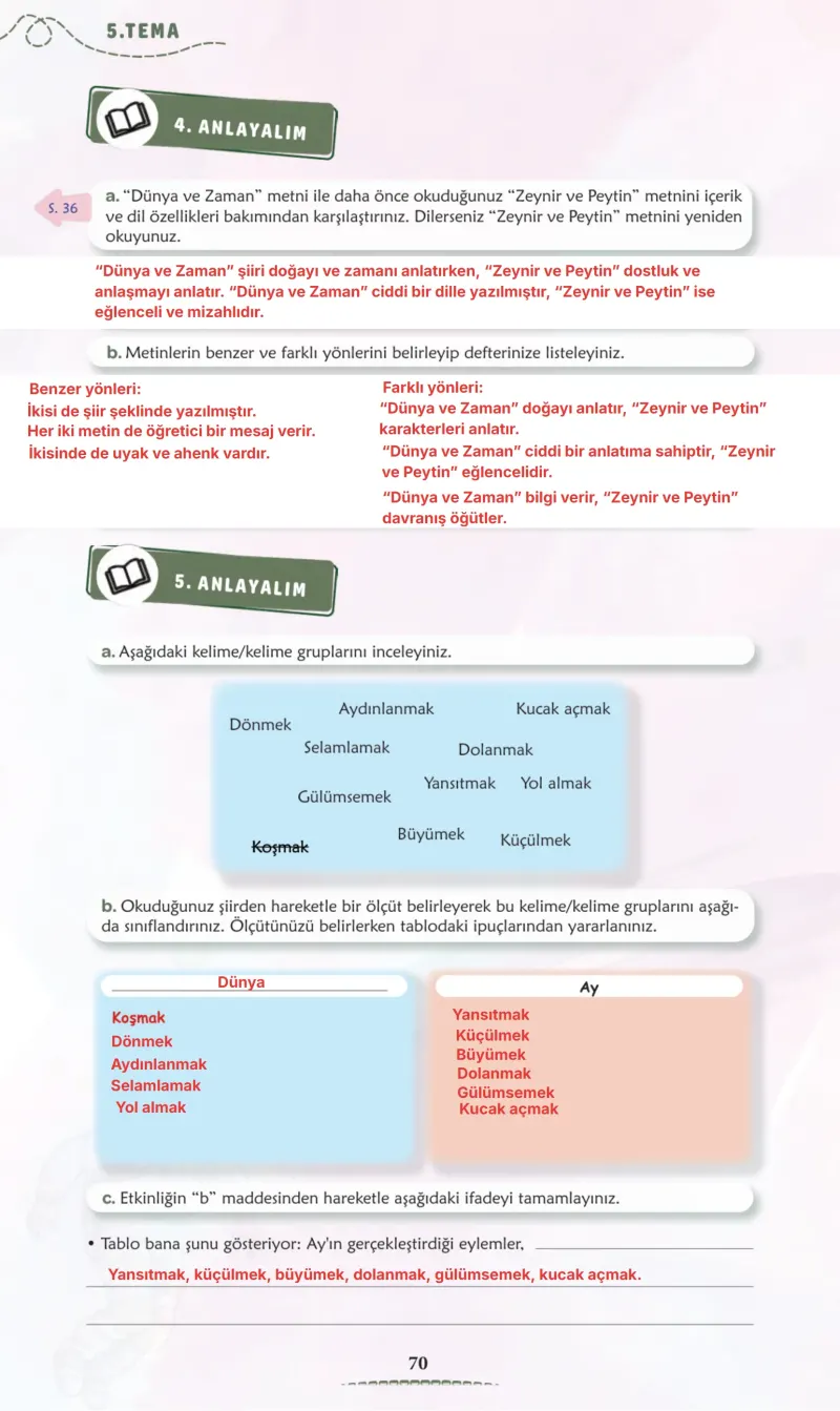 6. Sınıf Türkçe Ders Kitabı Cevapları Meb Yayınları 2. Kitap Sayfa 70 Çözüm Görseli