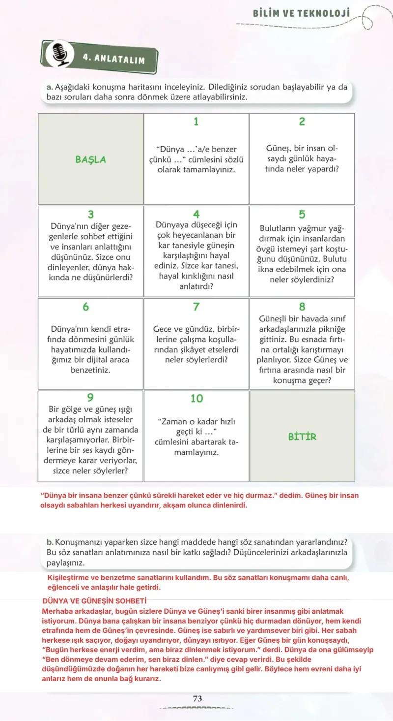 6. Sınıf Türkçe Ders Kitabı Cevapları Meb Yayınları 2. Kitap Sayfa 73 Çözüm Görseli