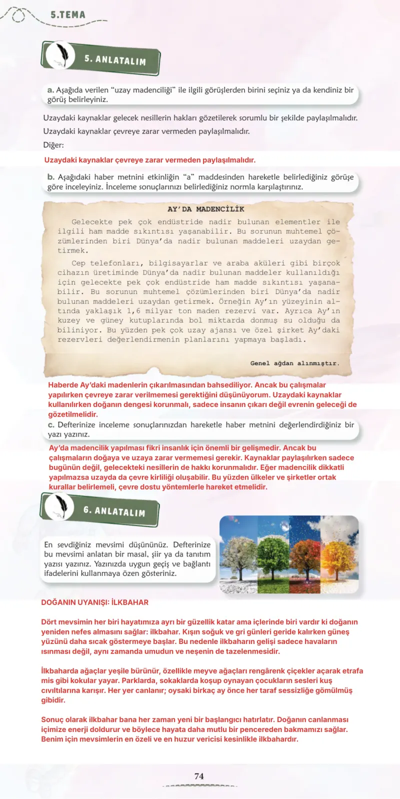 6. Sınıf Türkçe Ders Kitabı Cevapları Meb Yayınları 2. Kitap Sayfa 74 Çözüm Görseli