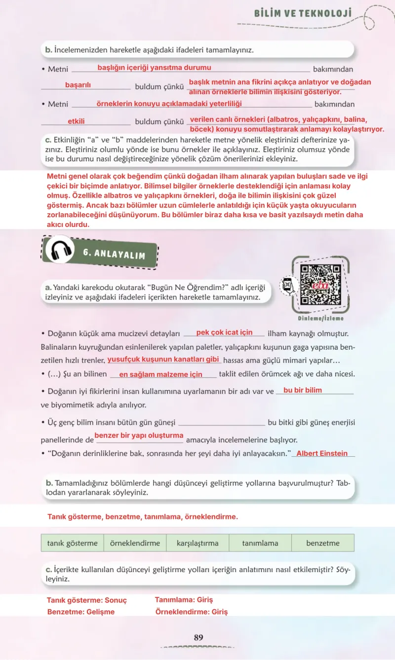 6. Sınıf Türkçe Ders Kitabı Cevapları Meb Yayınları 2. Kitap Sayfa 89 Çözüm Görseli