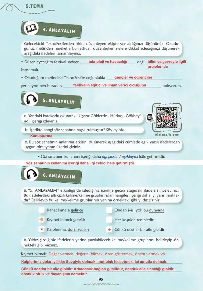 6. Sınıf Türkçe Ders Kitabı Cevapları Meb Yayınları 2. Kitap Sayfa 98 Çözüm Görseli