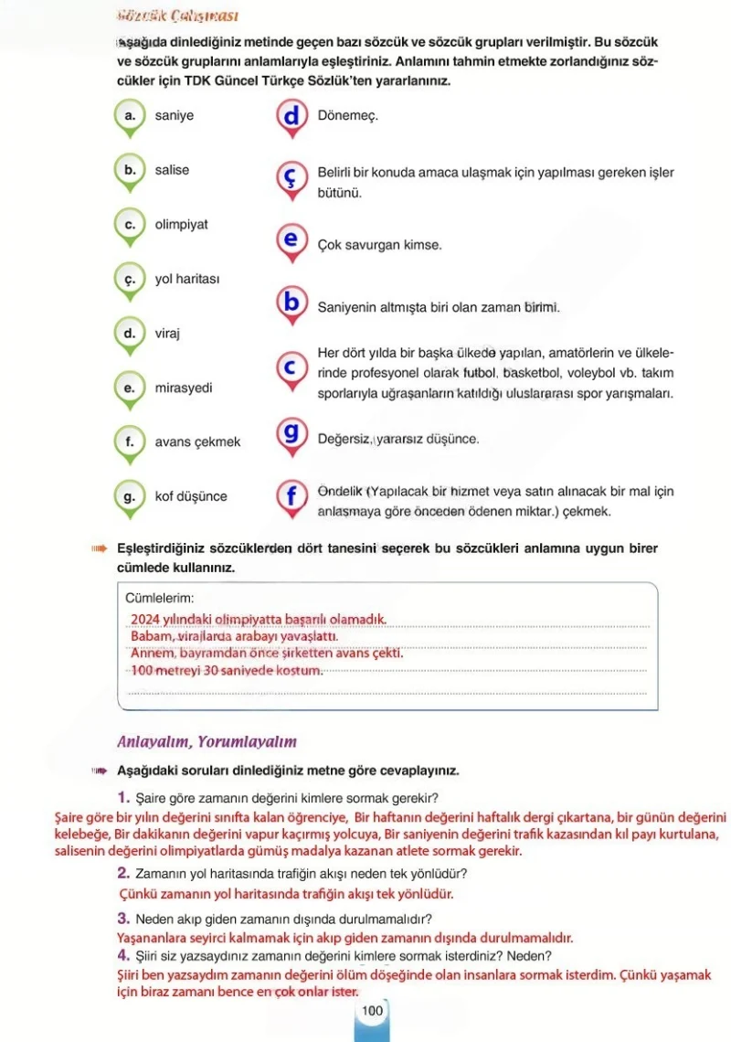 6. Sınıf Türkçe Ders Kitabı Cevapları Yıldırım Yayınları Sayfa 100 Çözüm Görseli